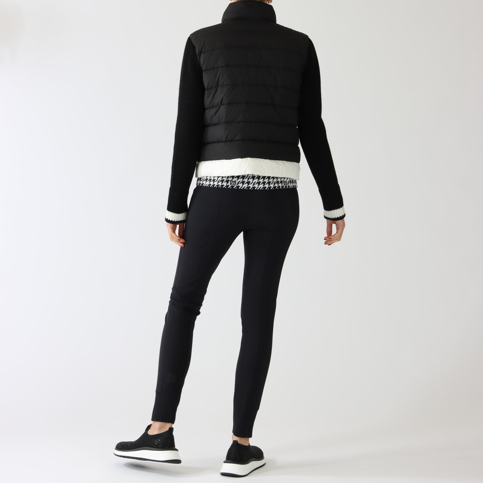 Black Puffer Jacket With Knitted Sleeves