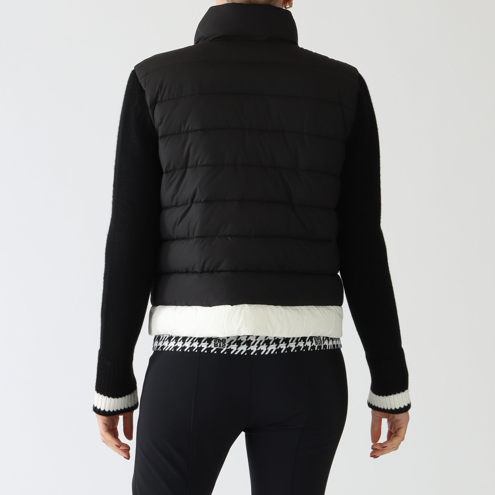 Black Puffer Jacket With Knitted Sleeves