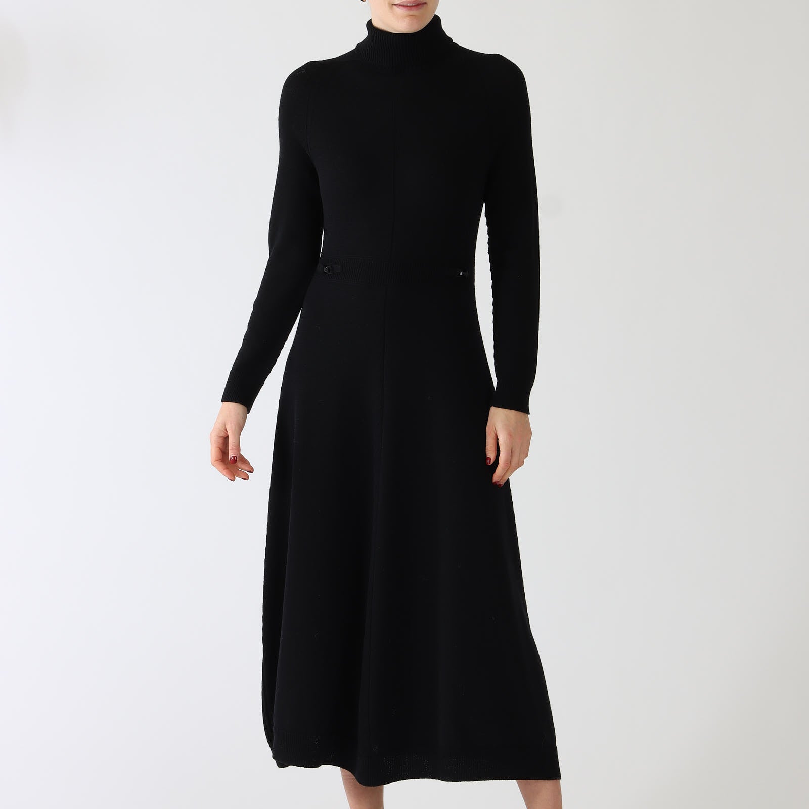 Black Pure Wool Midi Dress