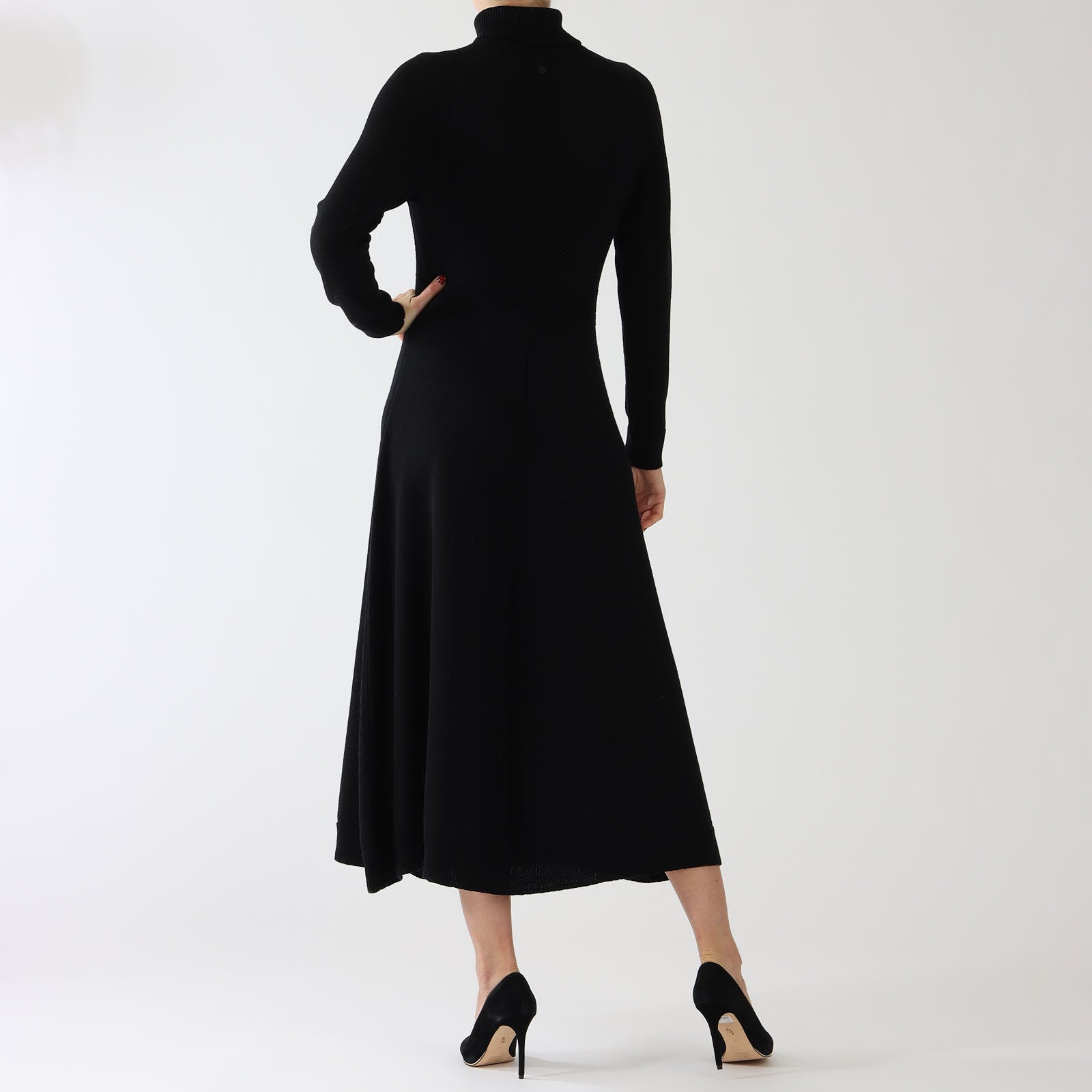 Black Pure Wool Midi Dress