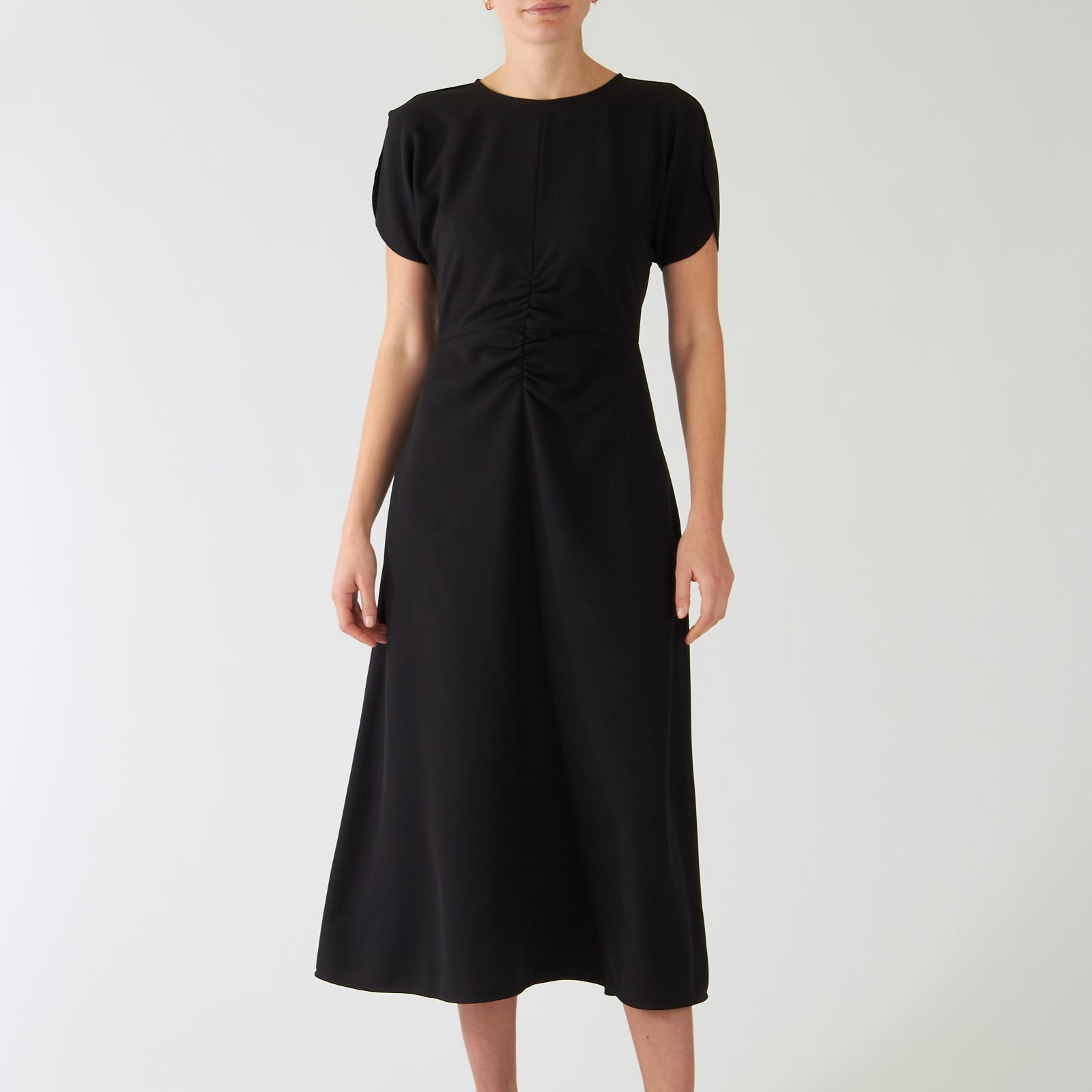 Black Ruched A-Line Midi Dress