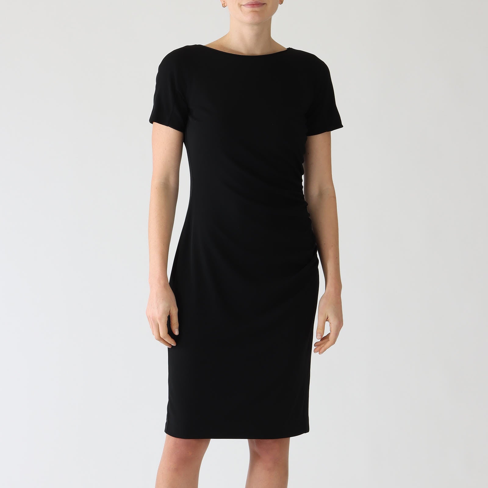 Black Ruched Knee Length Shift Dress