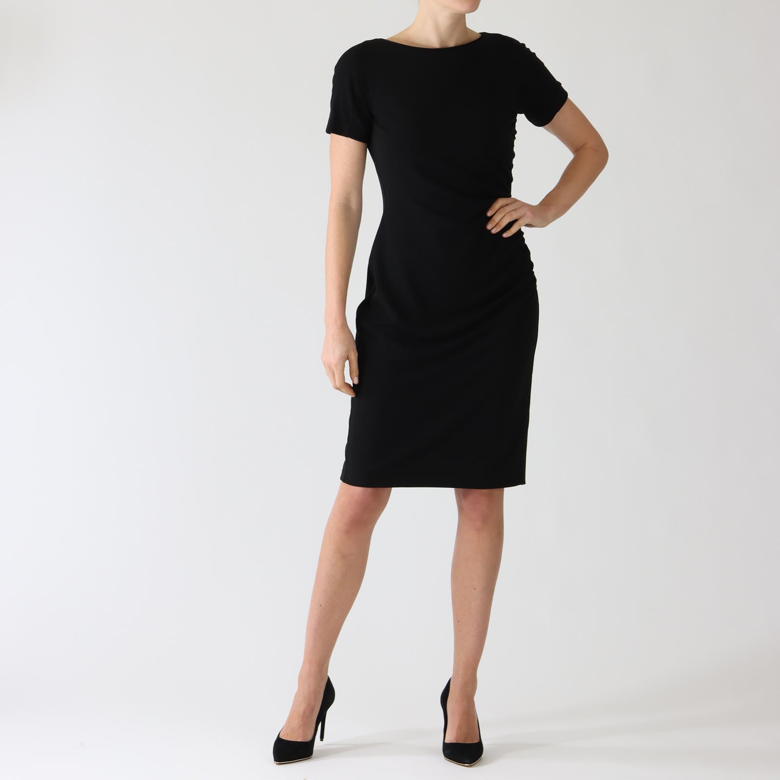 Black Ruched Knee Length Shift Dress