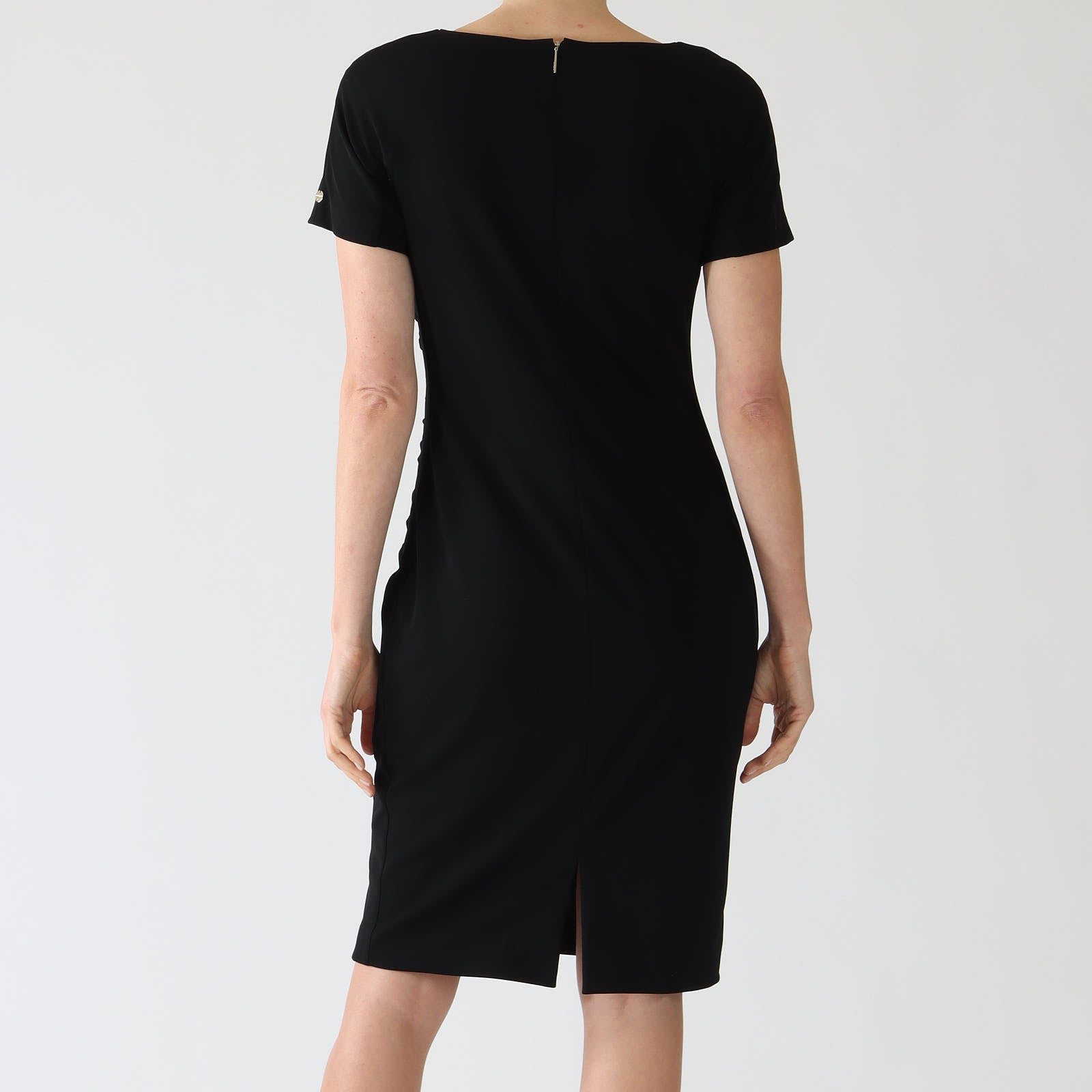 Black Ruched Knee Length Shift Dress