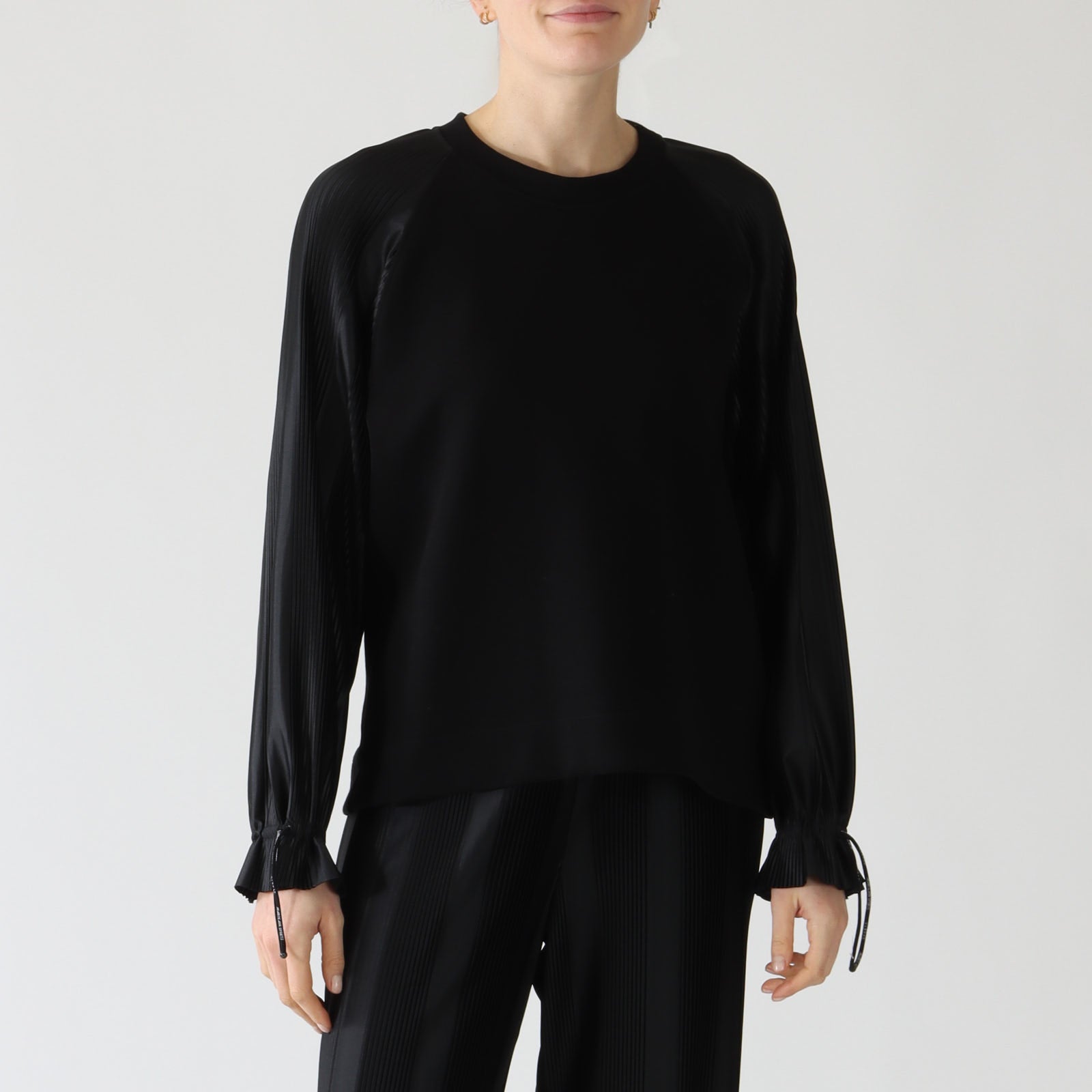 Black Satin Ribbed Detail Sweatshirt