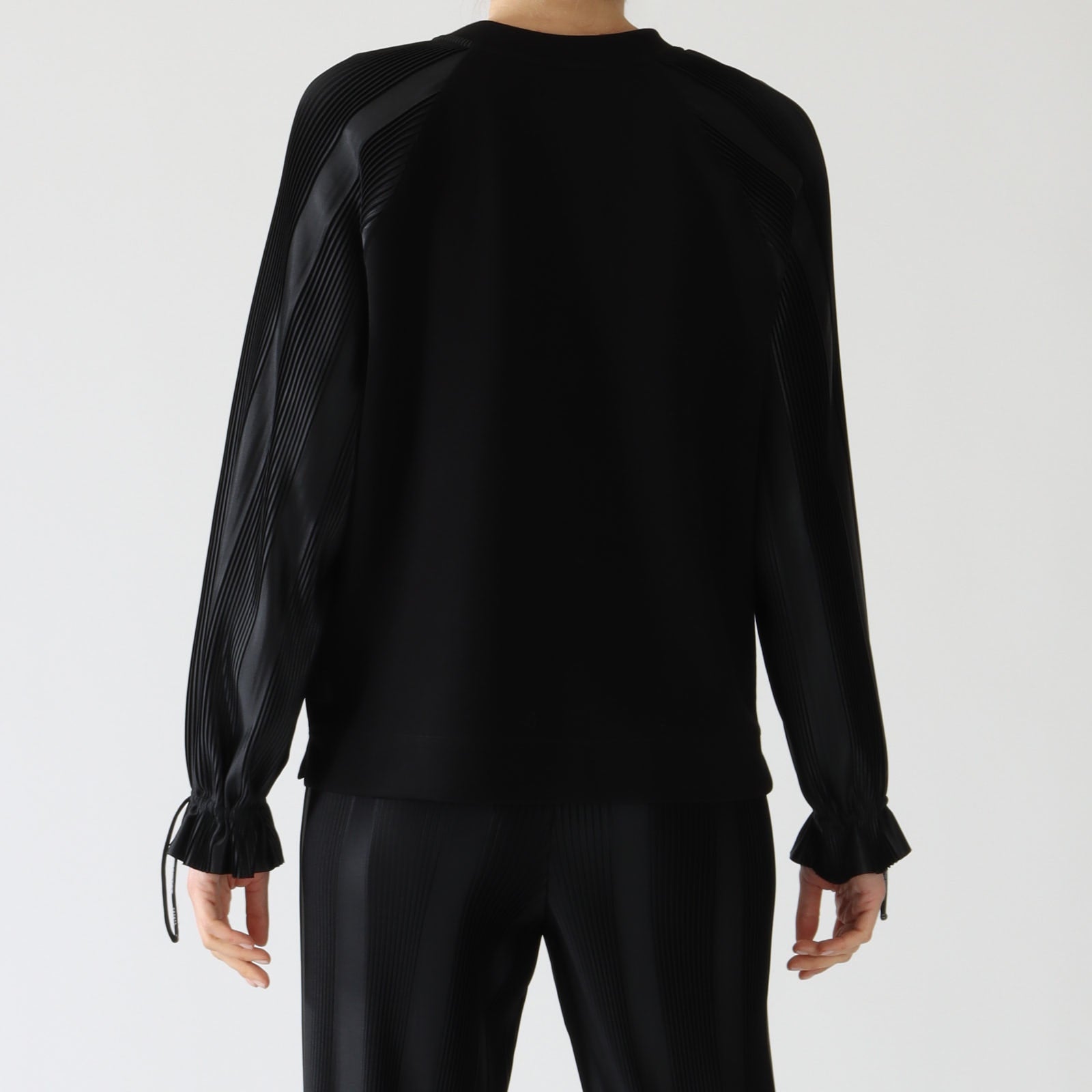 Black Satin Ribbed Detail Sweatshirt