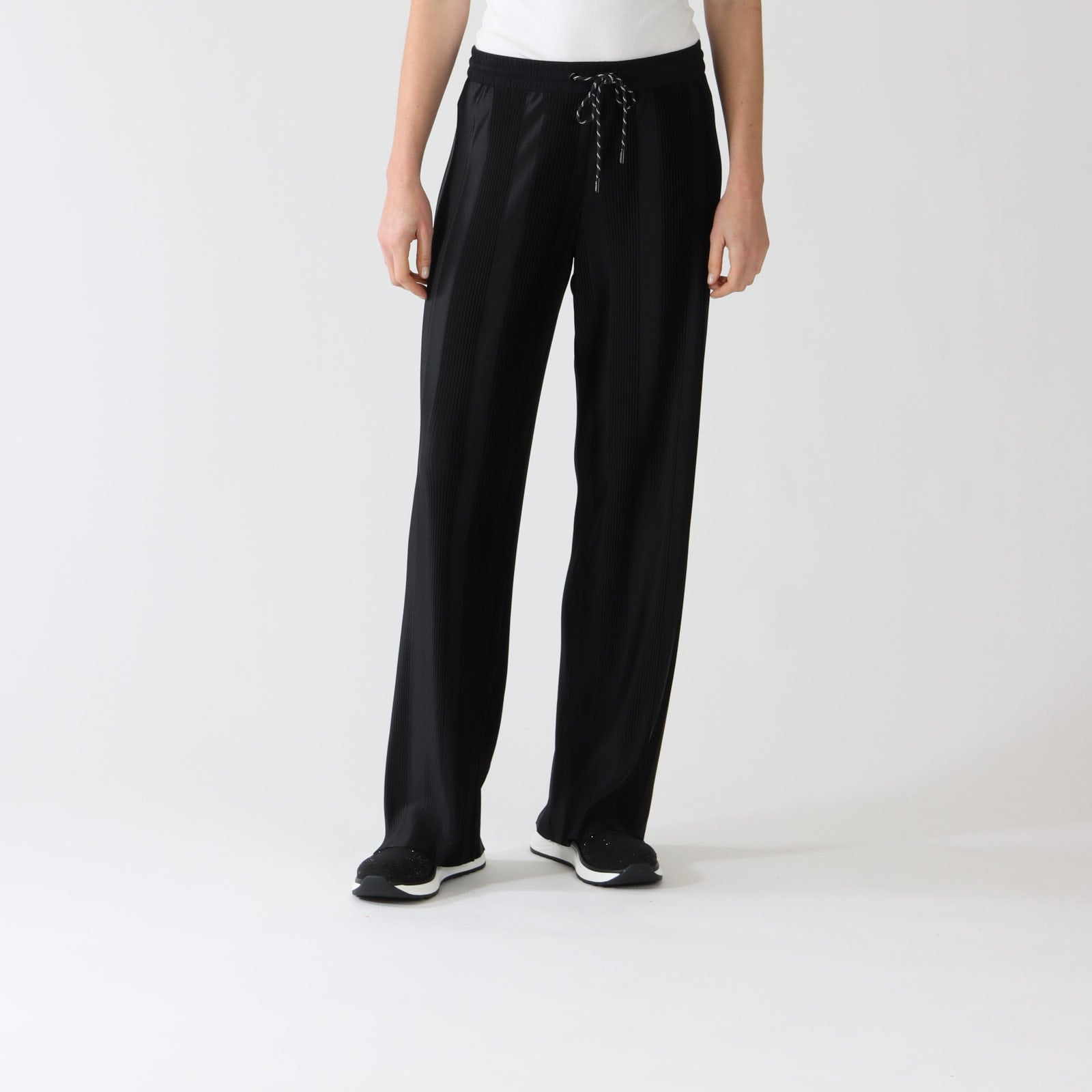 Black Satin Ribbed Welby Pants