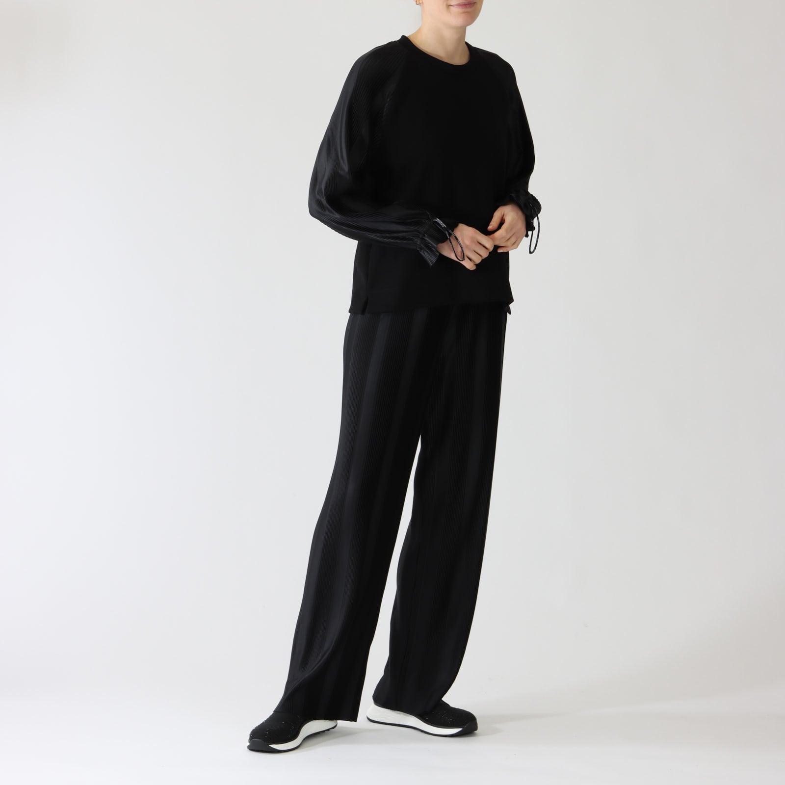 Black Satin Ribbed Welby Pants