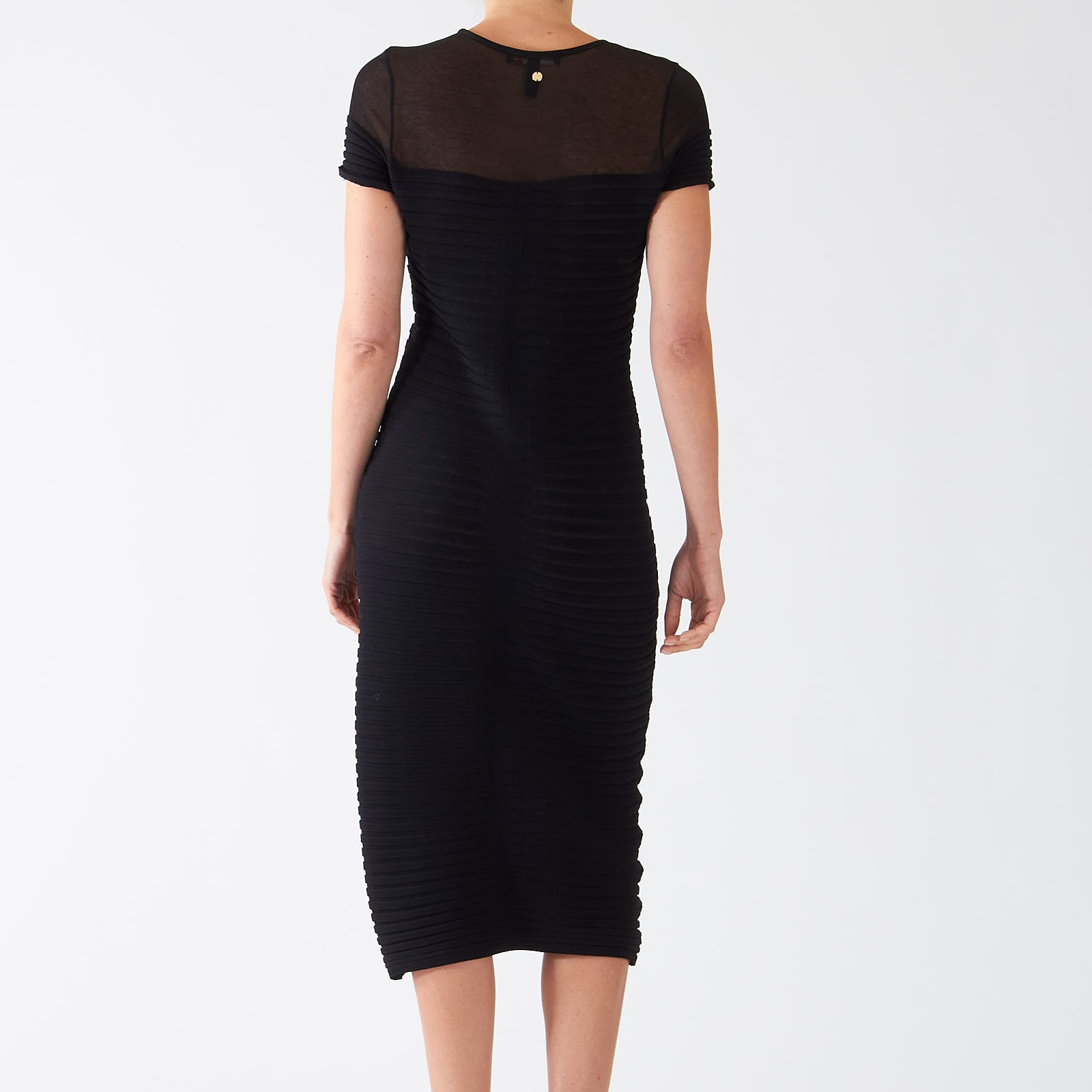 Black Semi Sheer Rib Knit Midi Dress