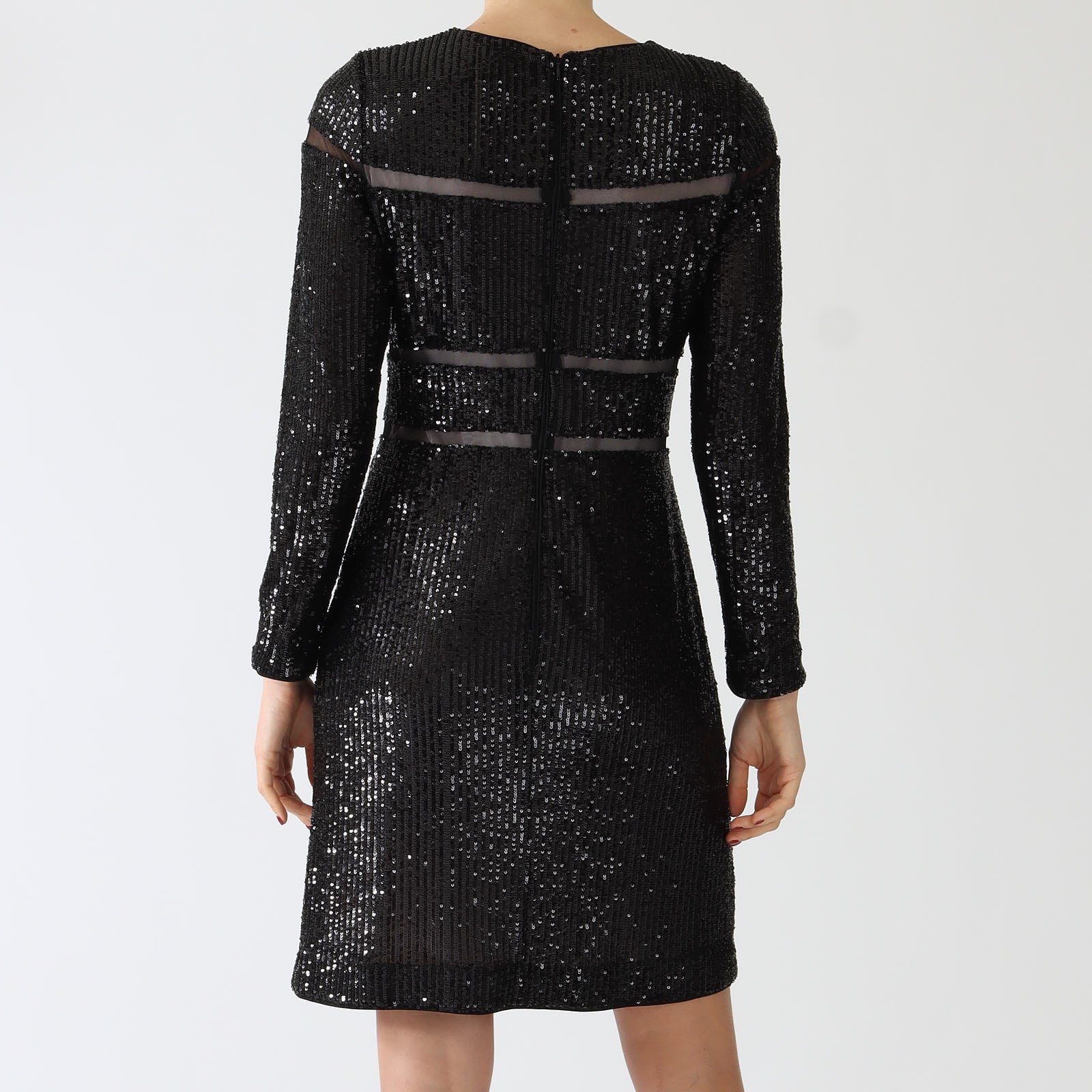 Black Sequin Panelled Knee Length Dress