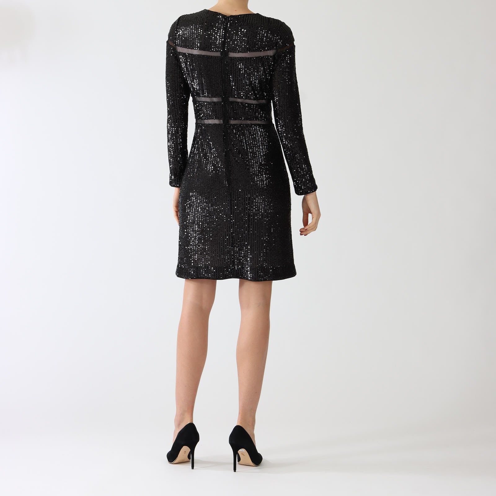 Black Sequin Panelled Knee Length Dress