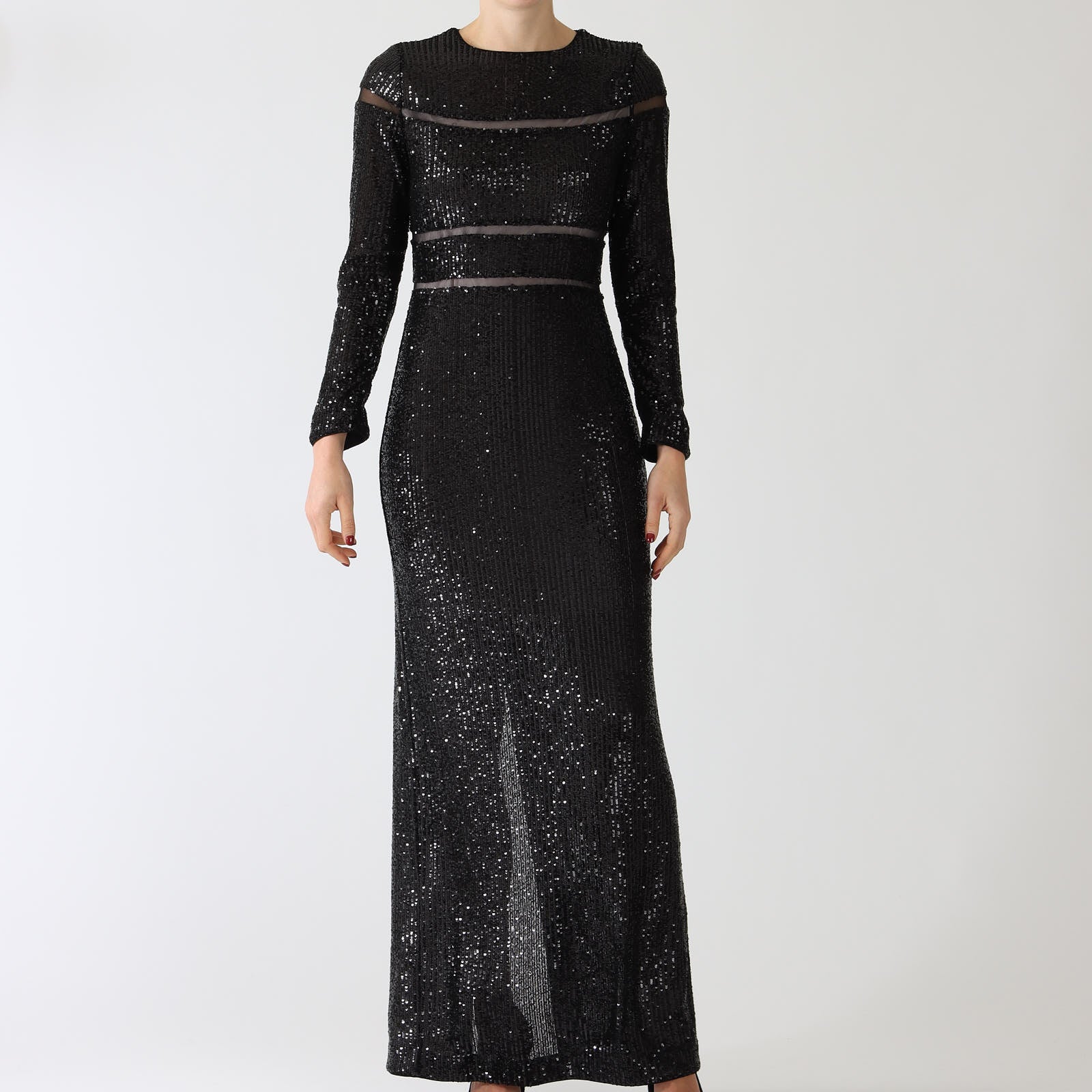 Black Sequin Panelled Maxi Dress