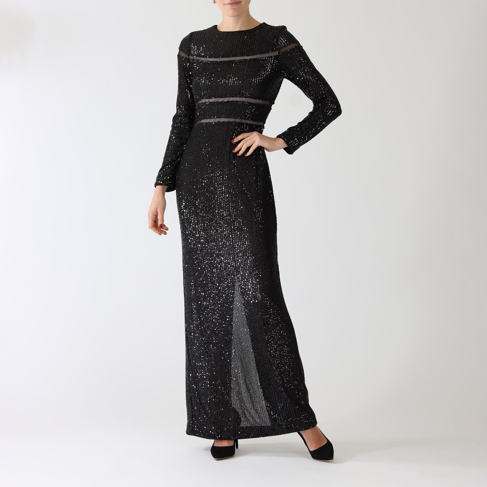 Black Sequin Panelled Maxi Dress