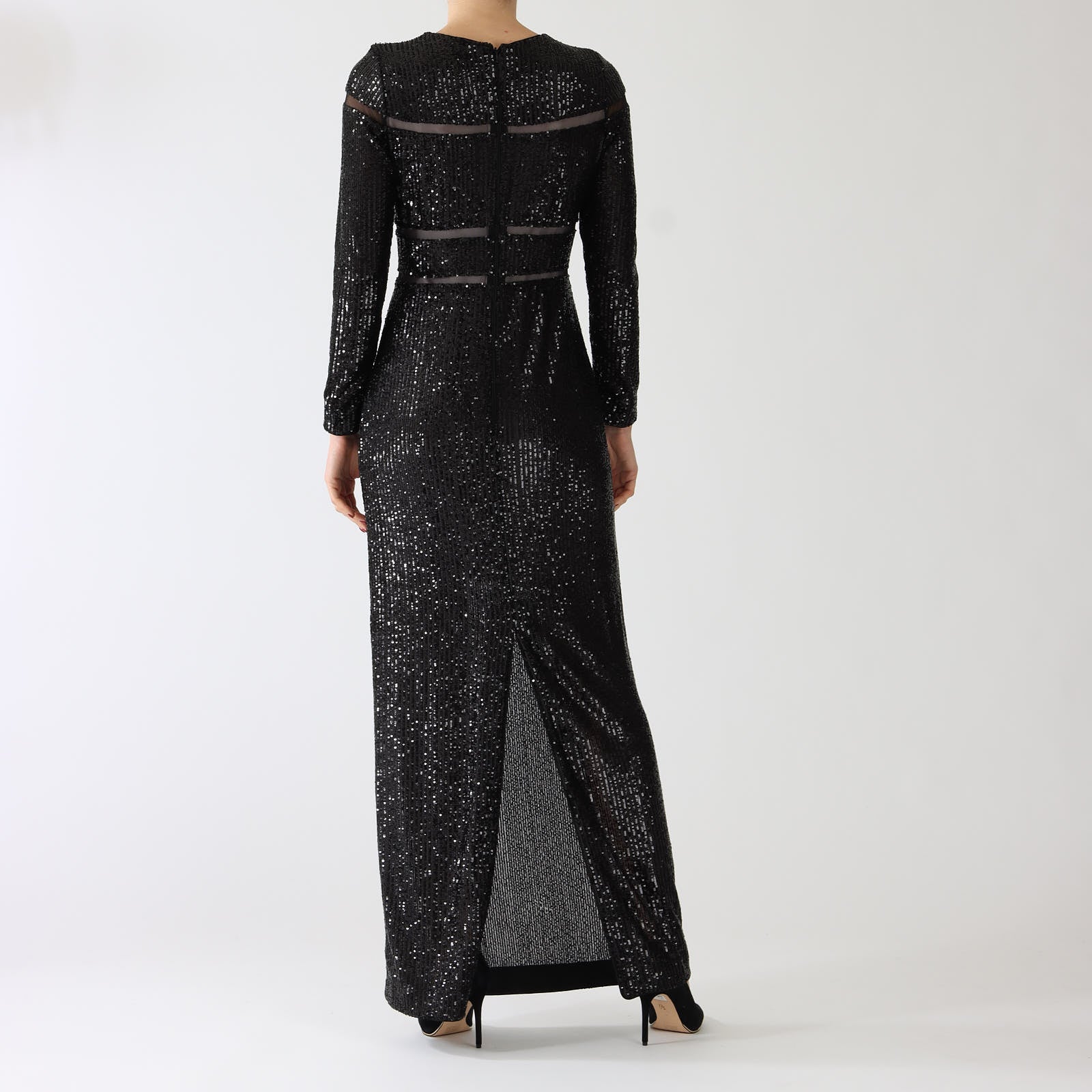 Black Sequin Panelled Maxi Dress