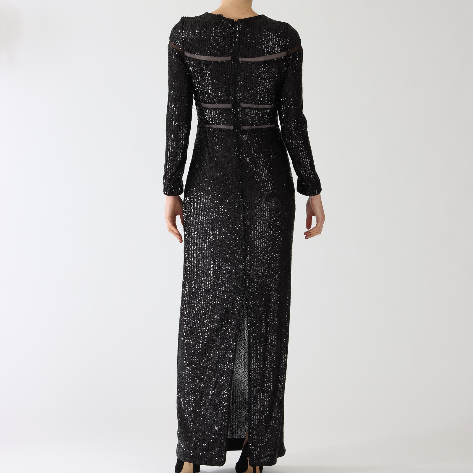 Black Sequin Panelled Maxi Dress