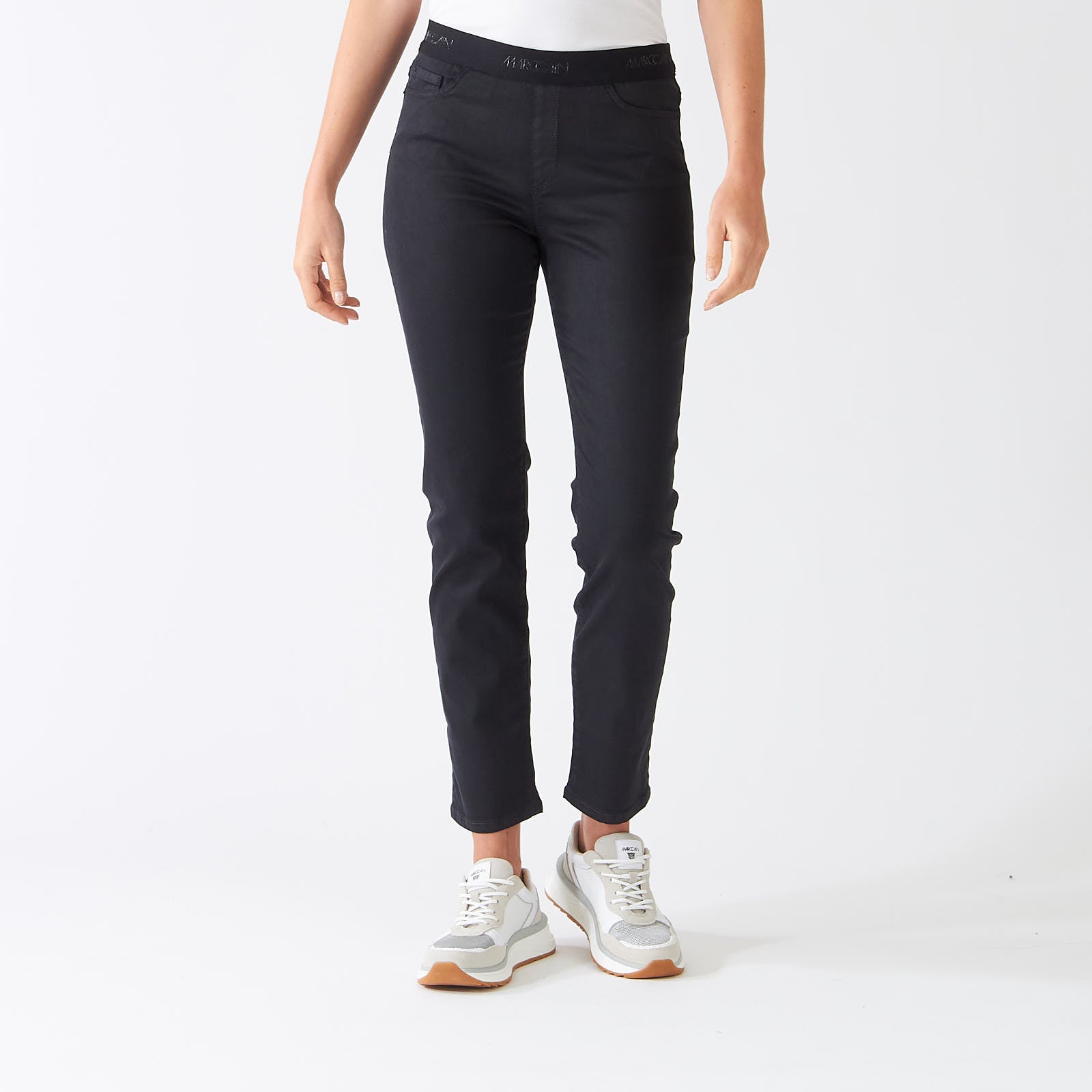 Black Siena Coated Slim Pull-On Jeans