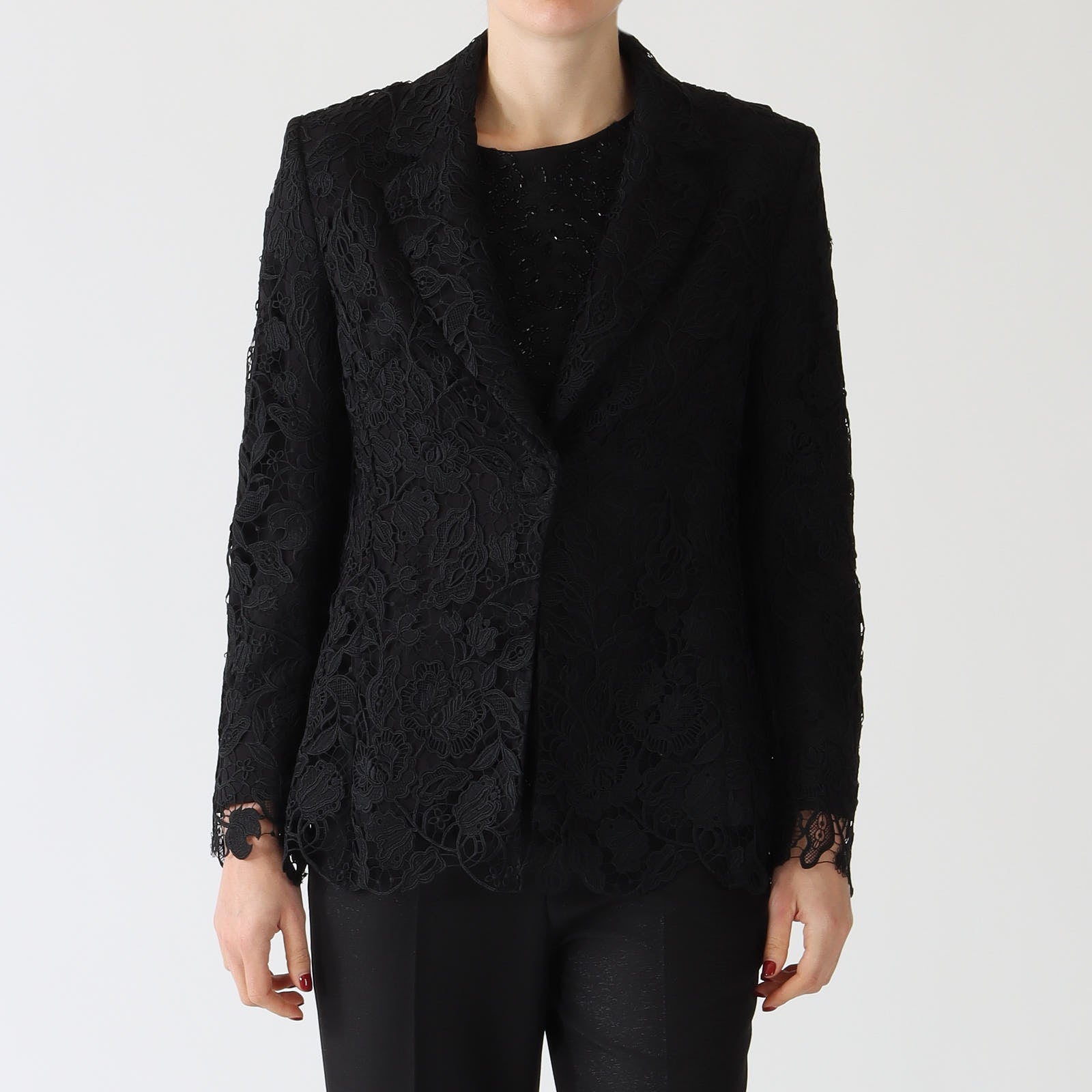 Black Single Breasted Lace Blazer