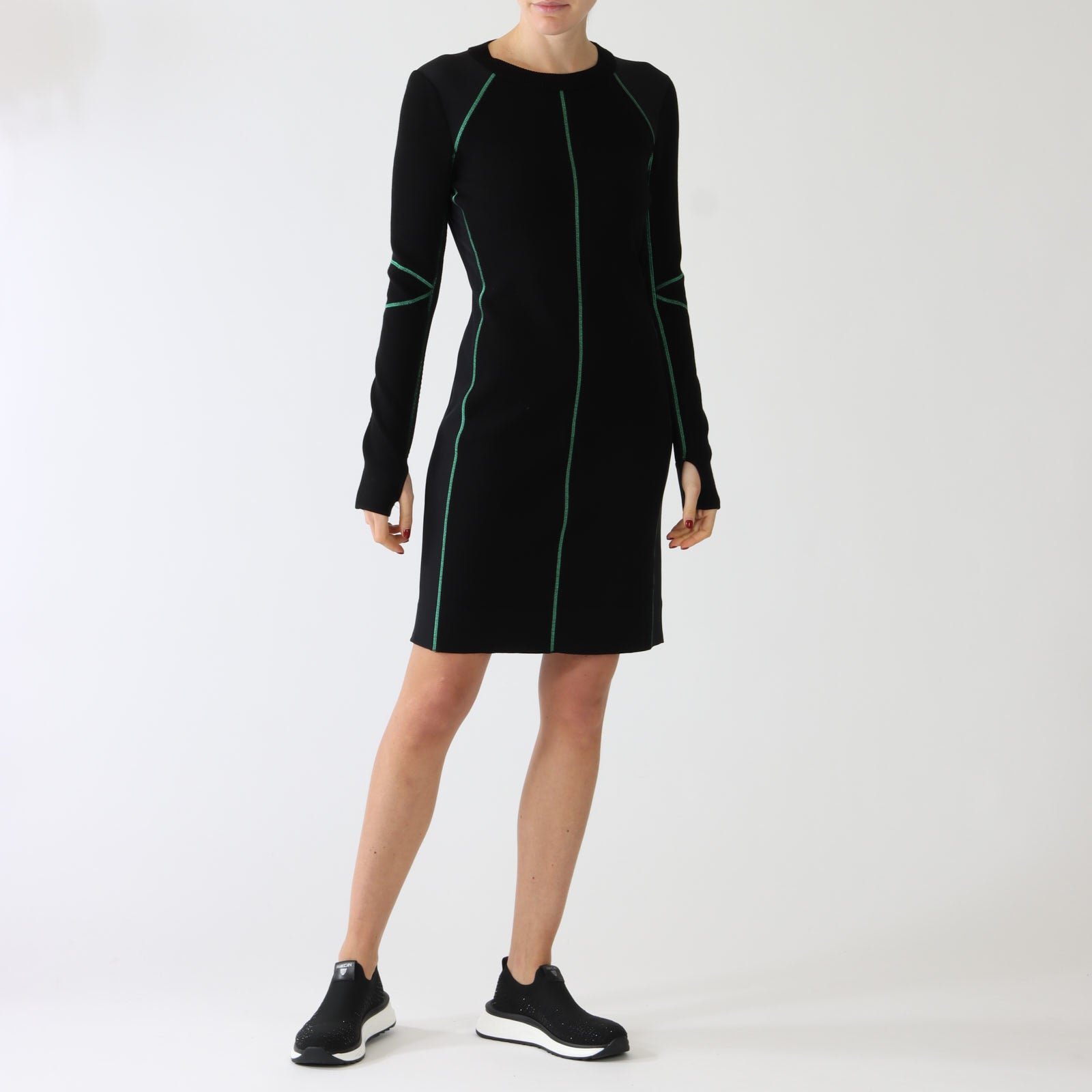 Black Sporty Contrast Stitch Dress