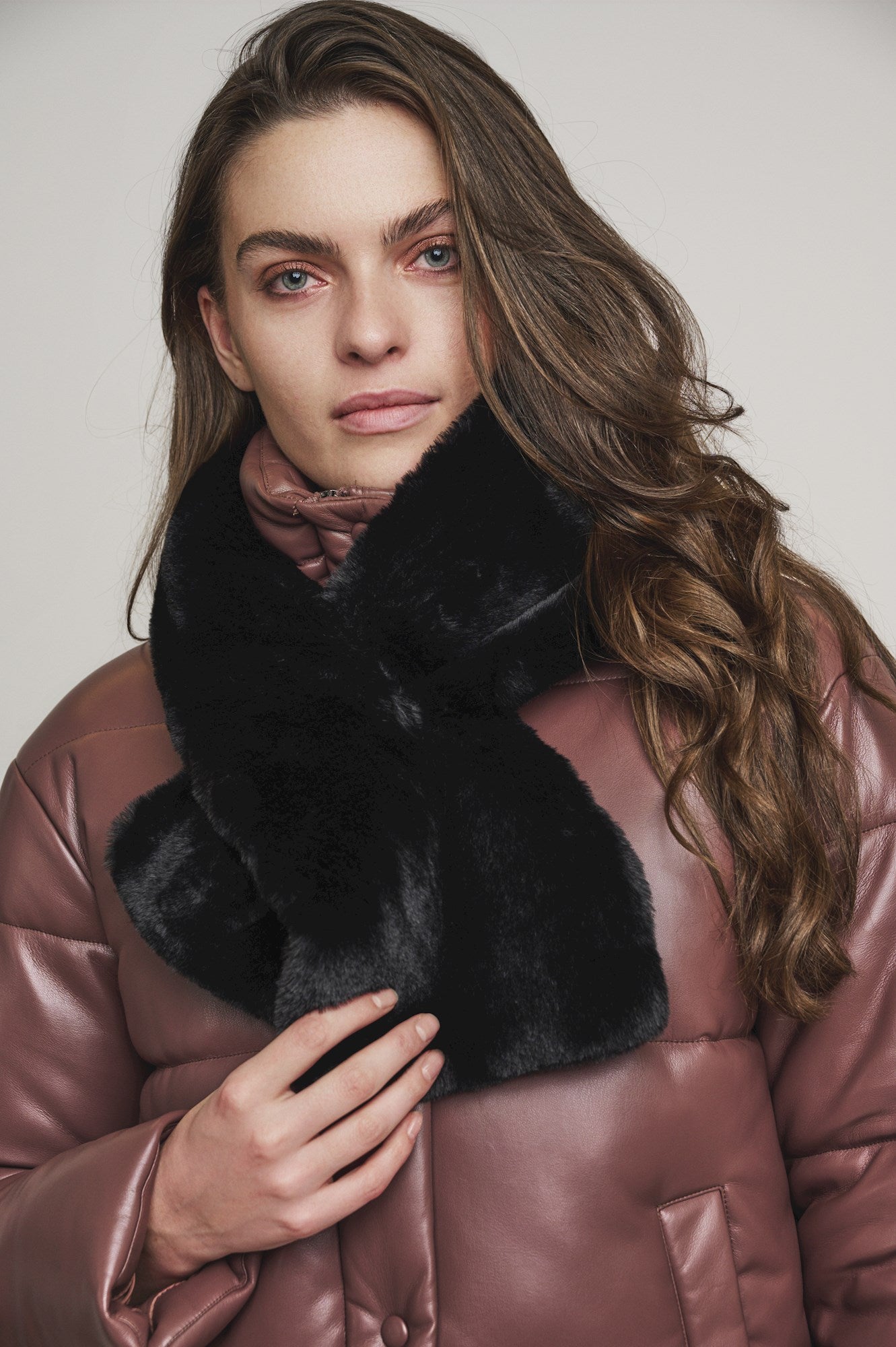 Black Stip Faux Fur Scarf