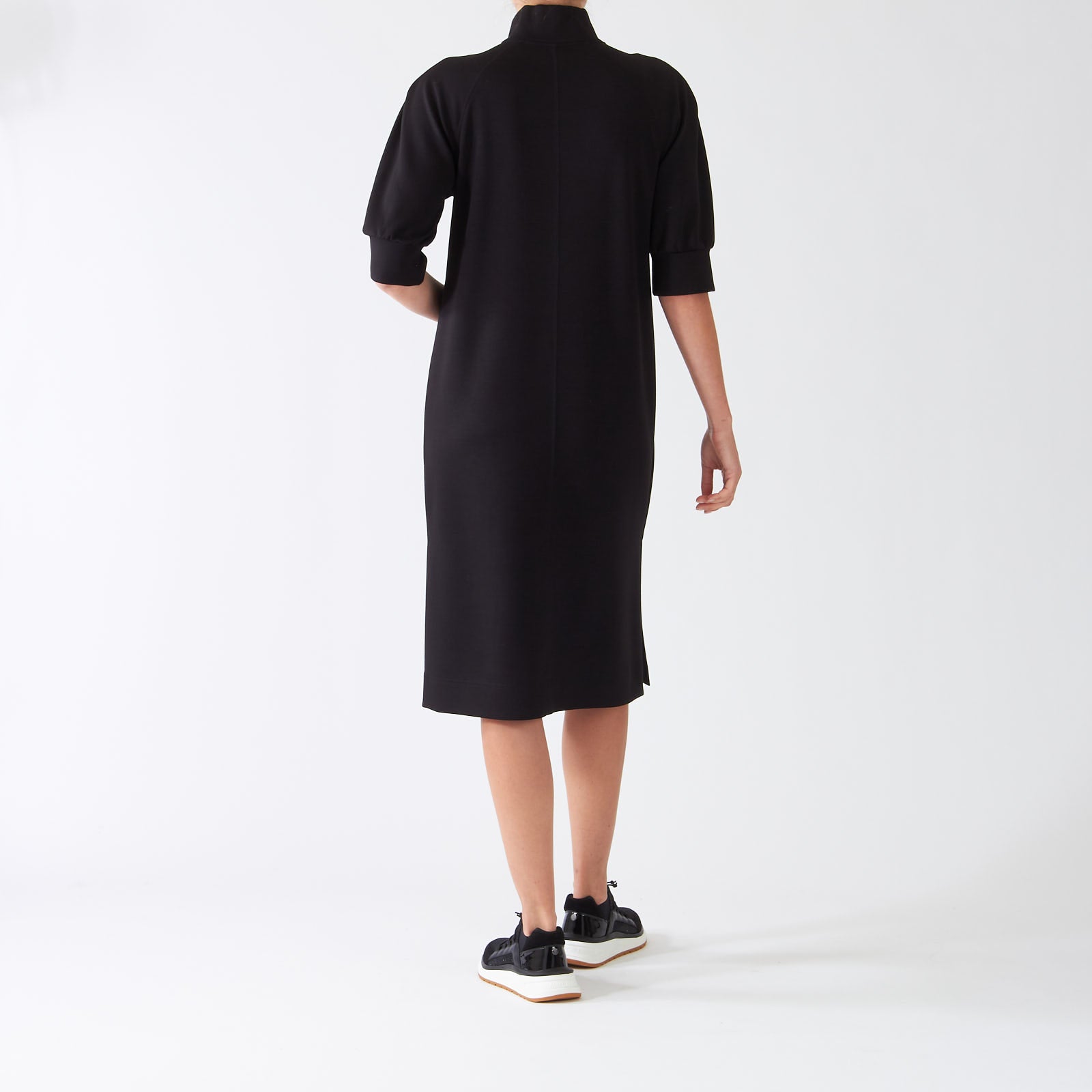 Black Stretch Jersey Zip-Up Polo Dress