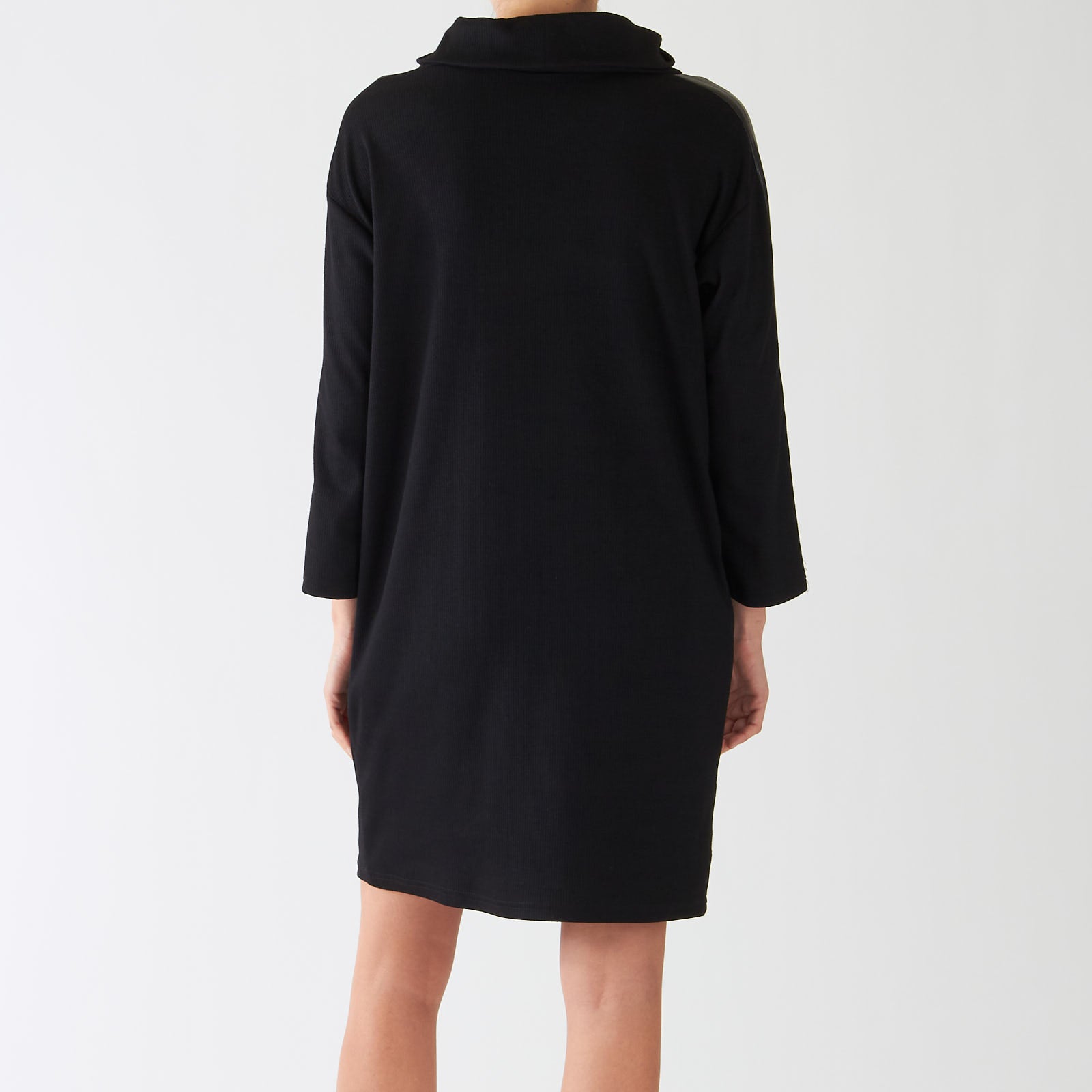 Black Sweater Dress With Faux Leather Trims