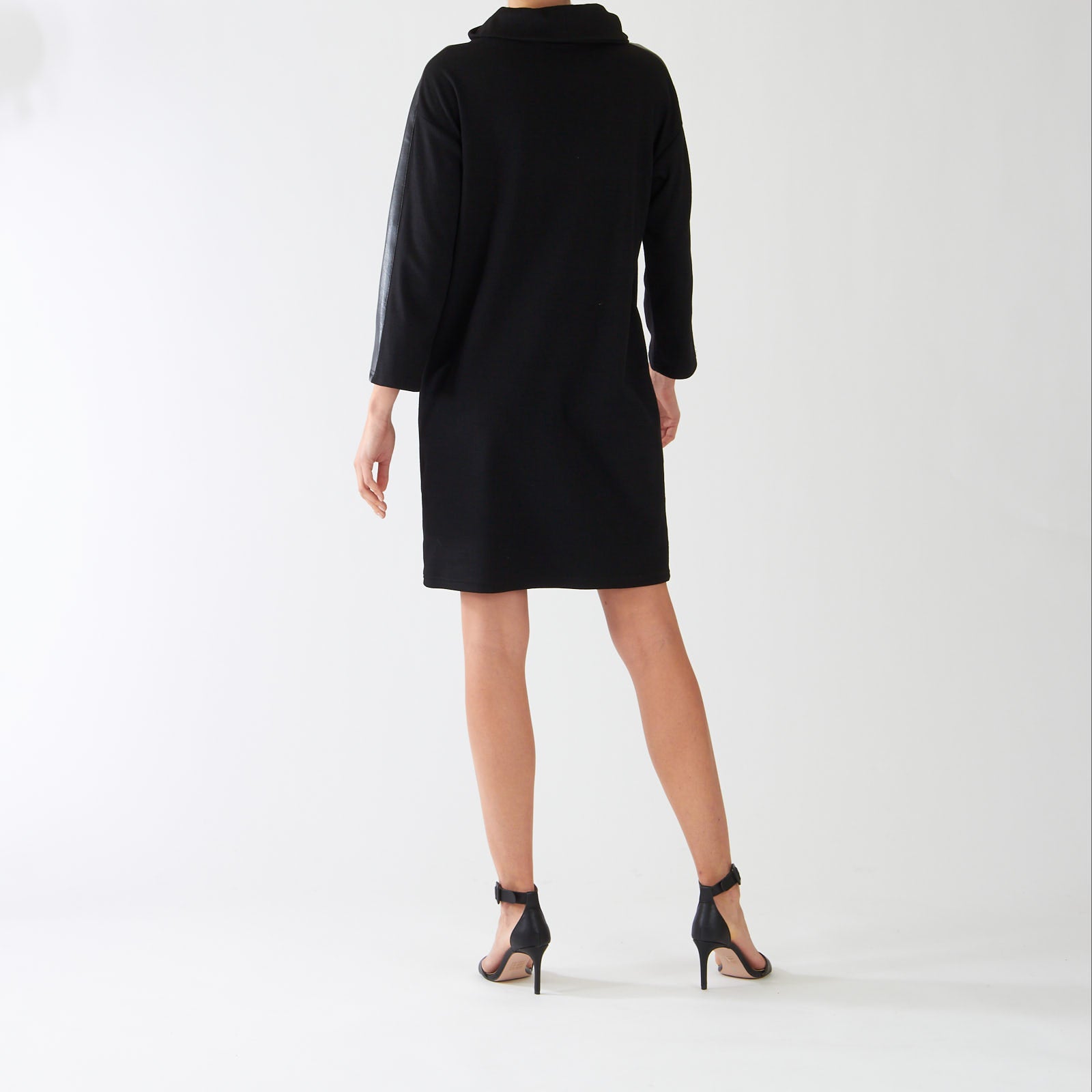 Black Sweater Dress With Faux Leather Trims