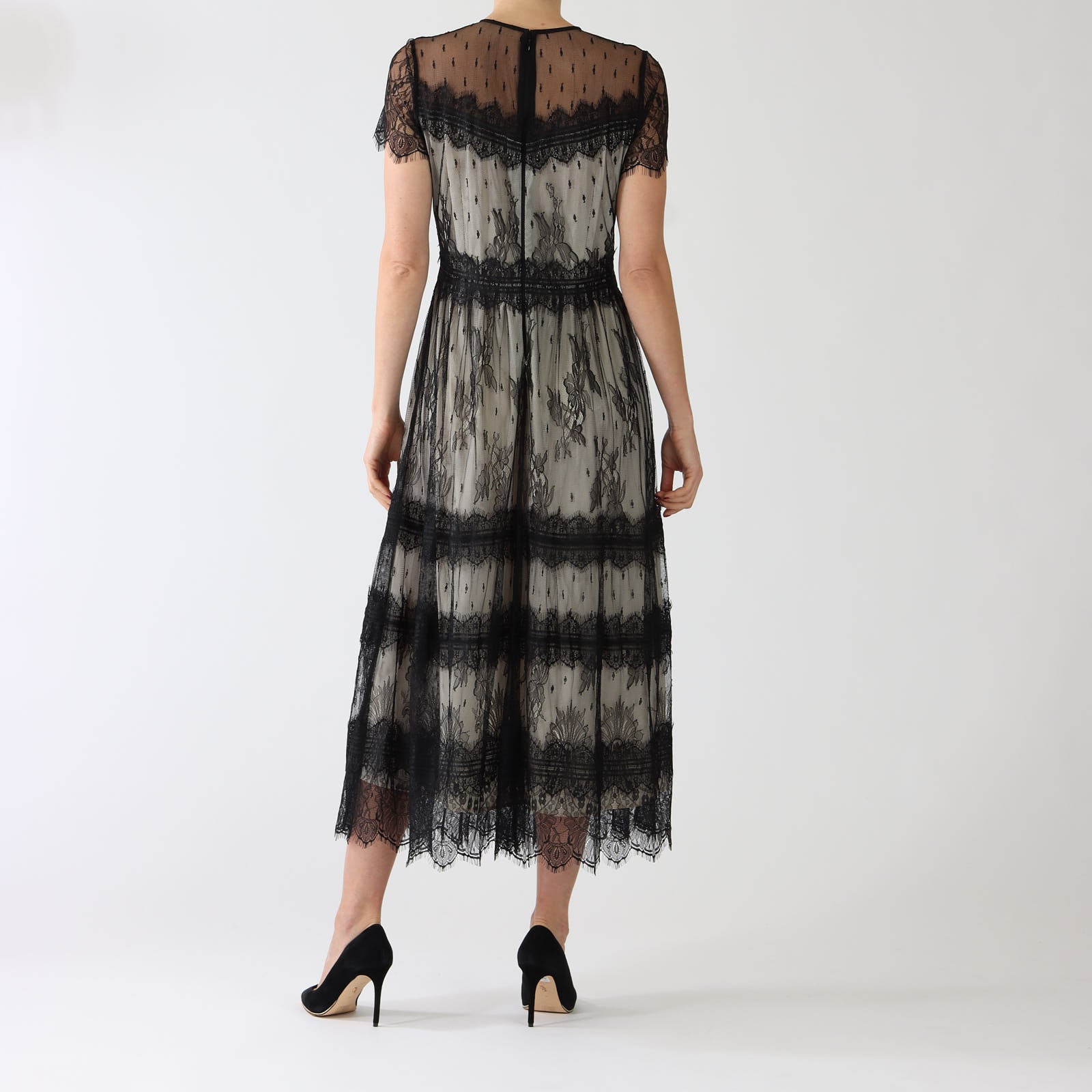 Black Tiered Lace Midi Dress