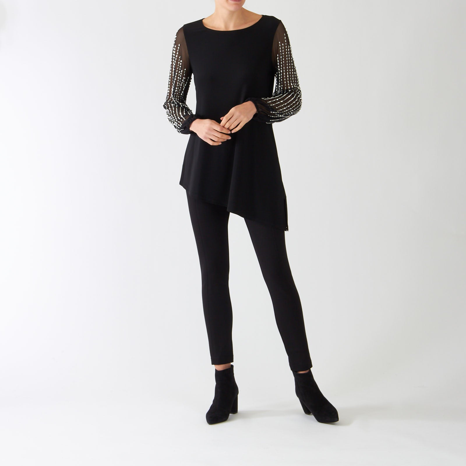 Black Tunic With Beaded Sheer Sleeves