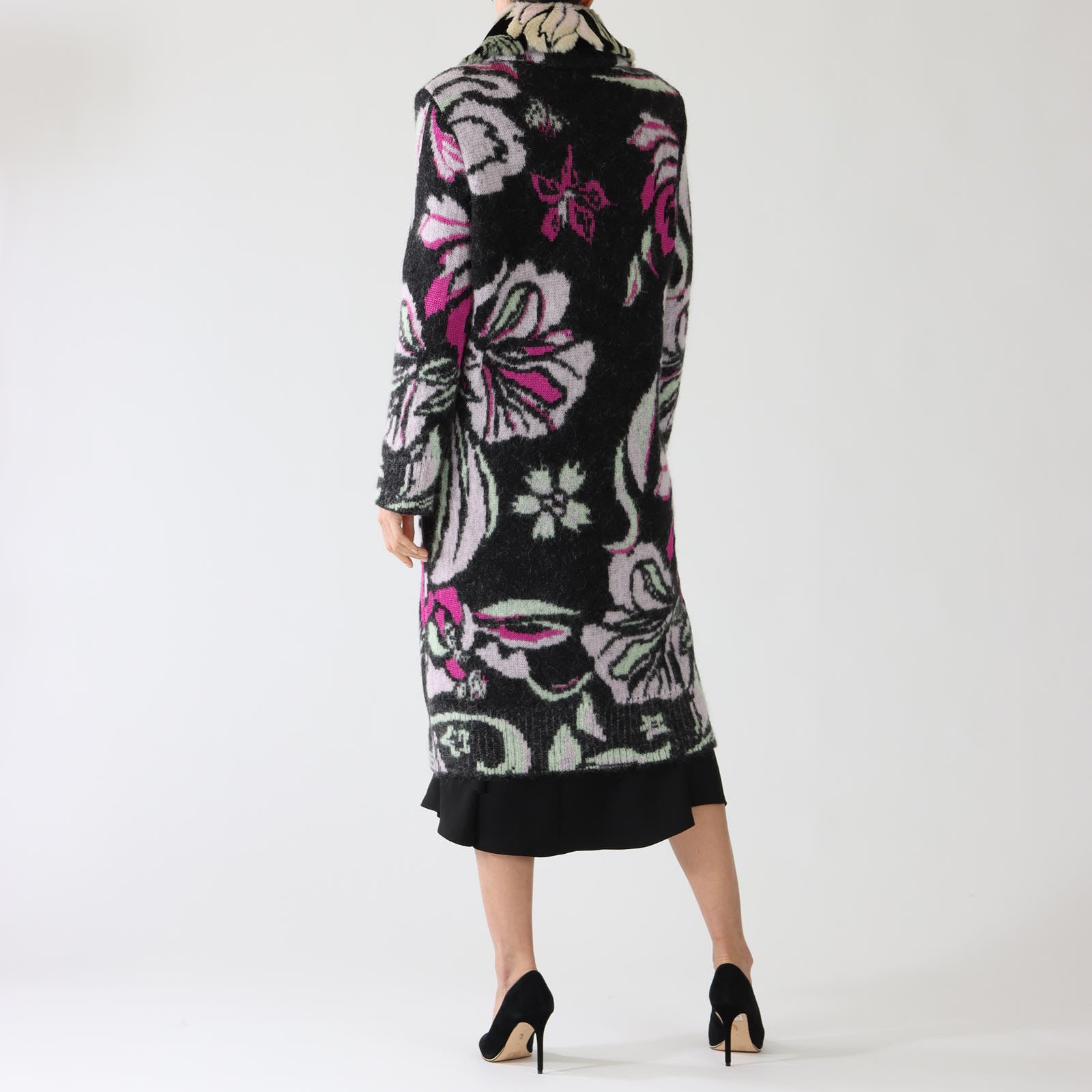 Black Twine Patterned Wool Blend Coat