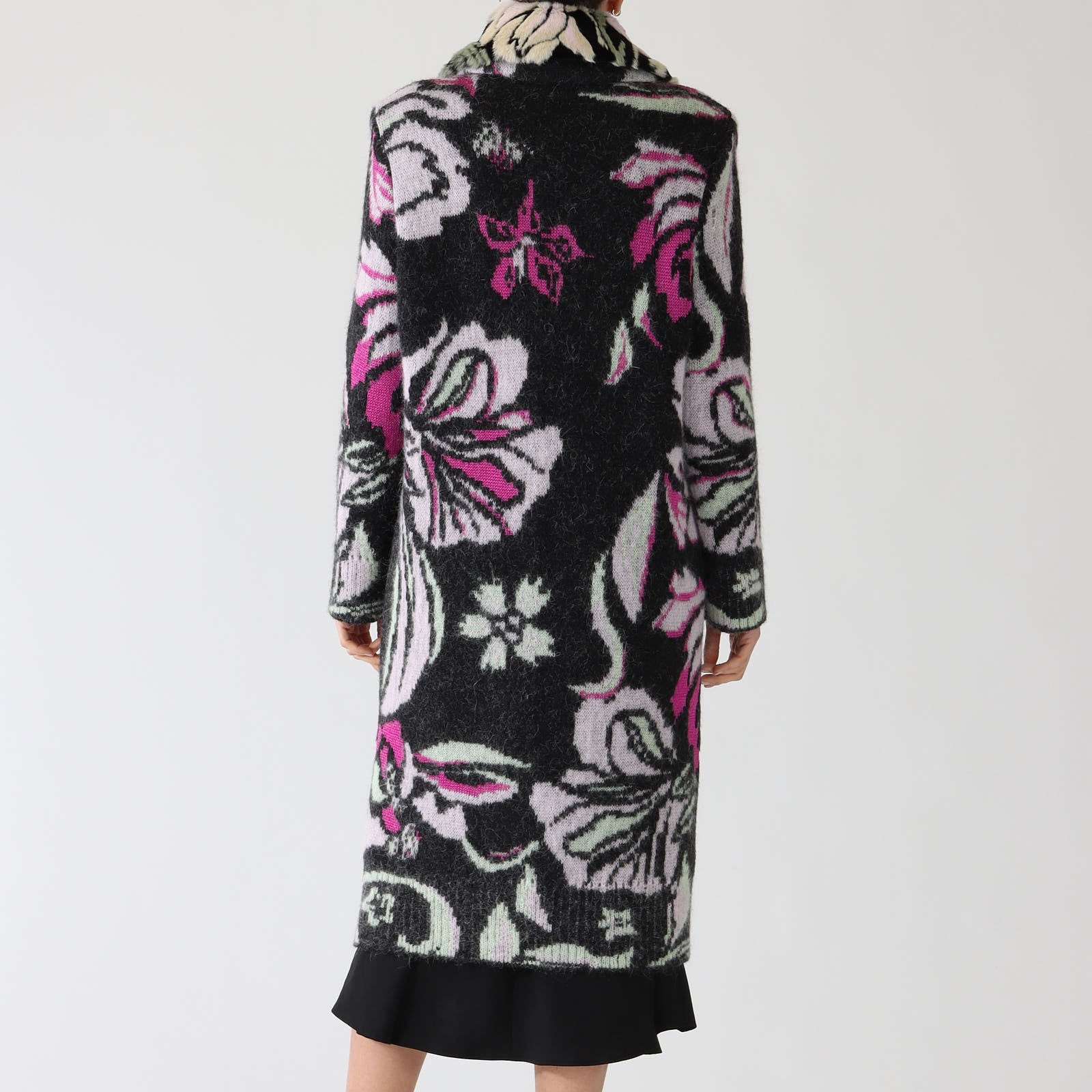 Black Twine Patterned Wool Blend Coat