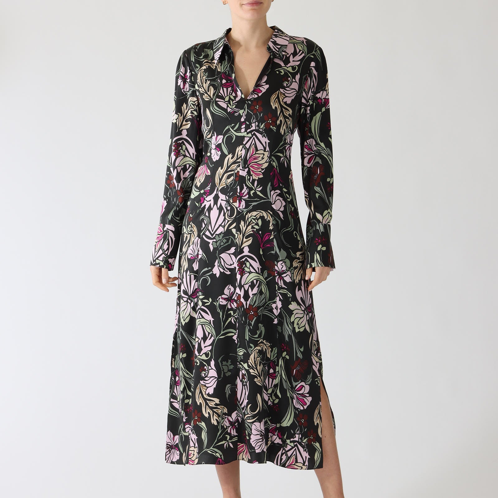 Black Twine Print Midi Shirt Dress