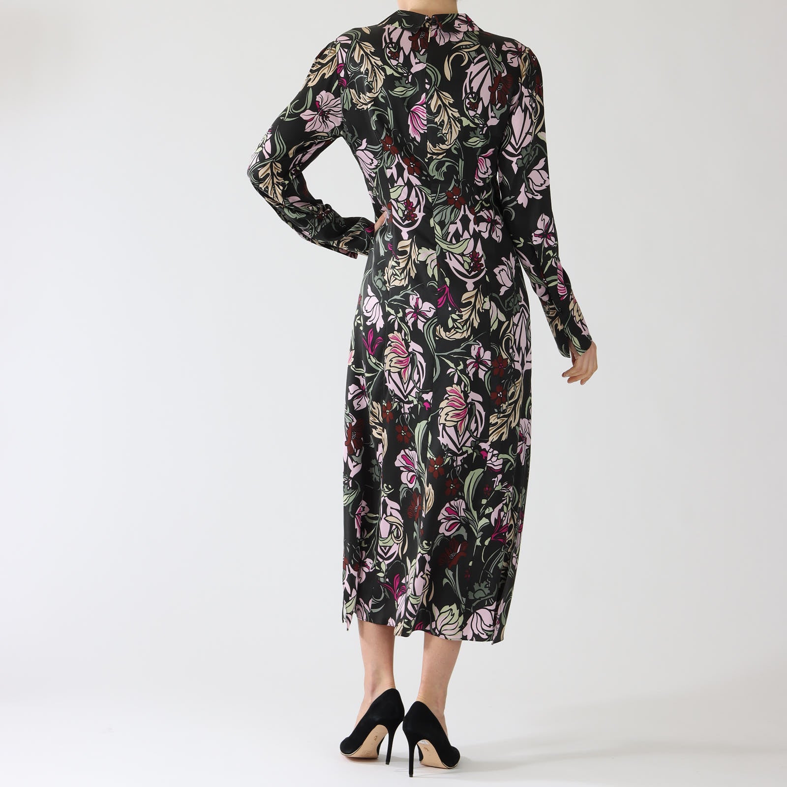 Black Twine Print Midi Shirt Dress