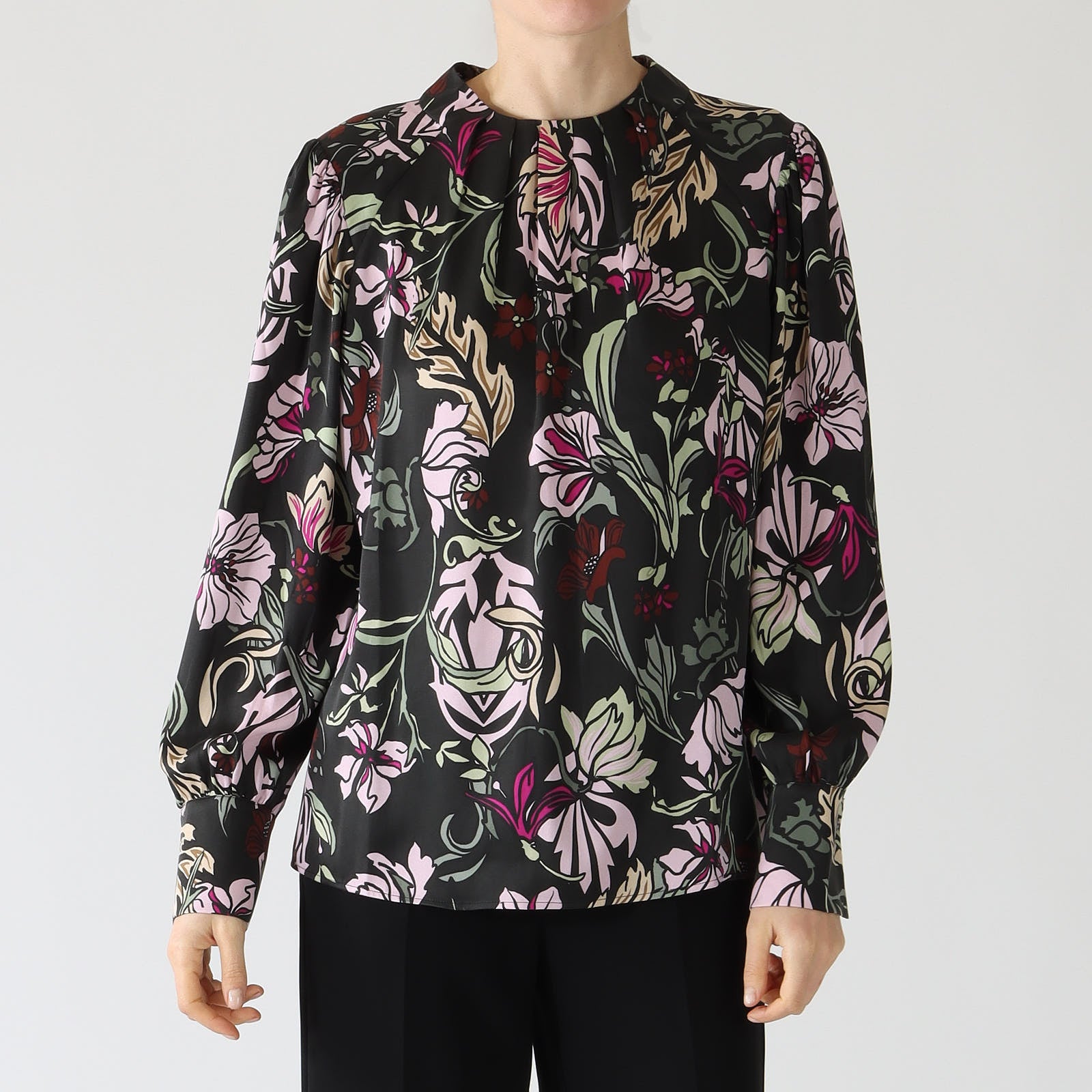 Black Twine Print Silk Blouse