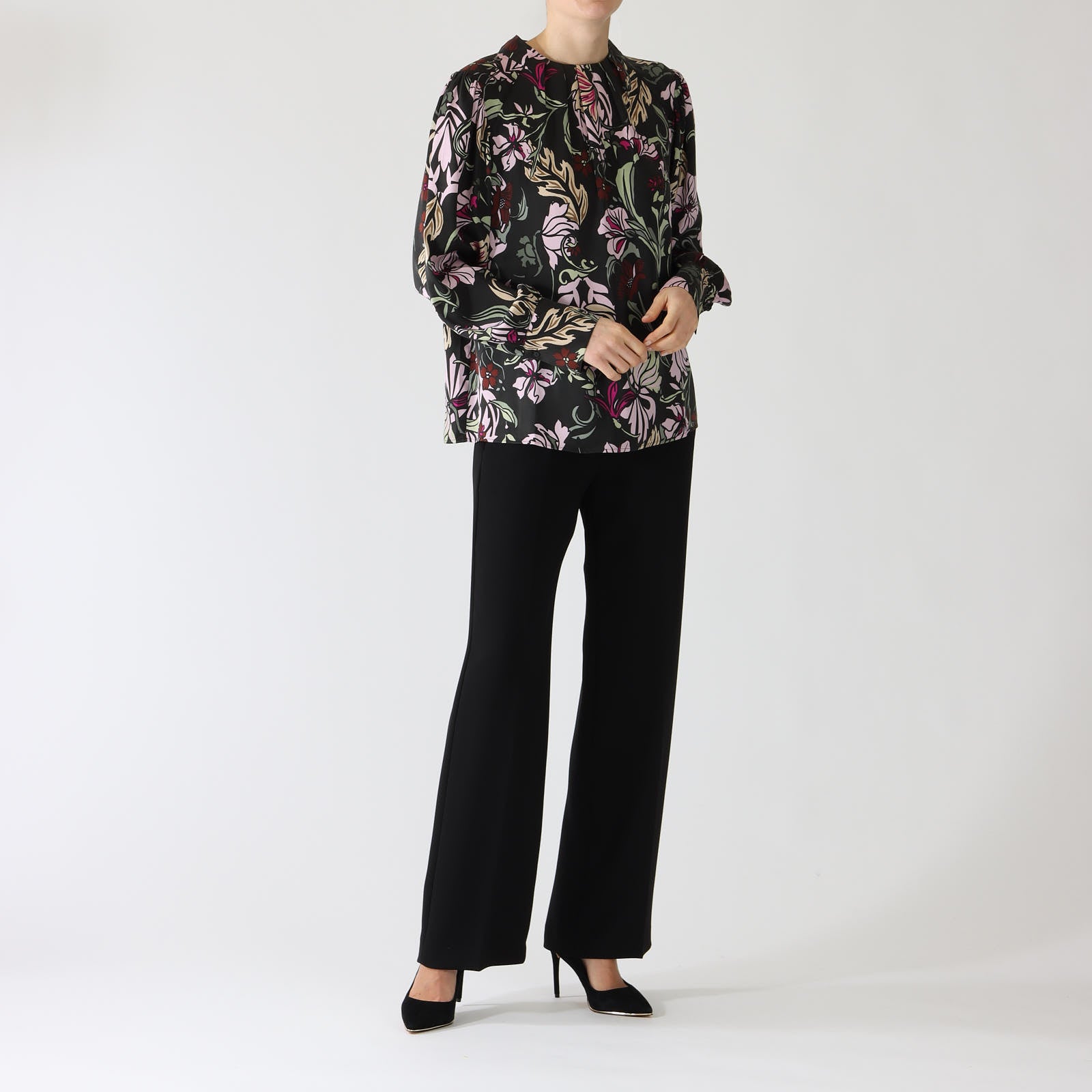 Black Twine Print Silk Blouse