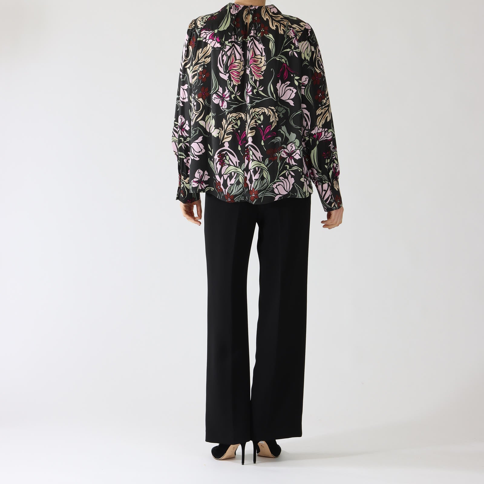 Black Twine Print Silk Blouse