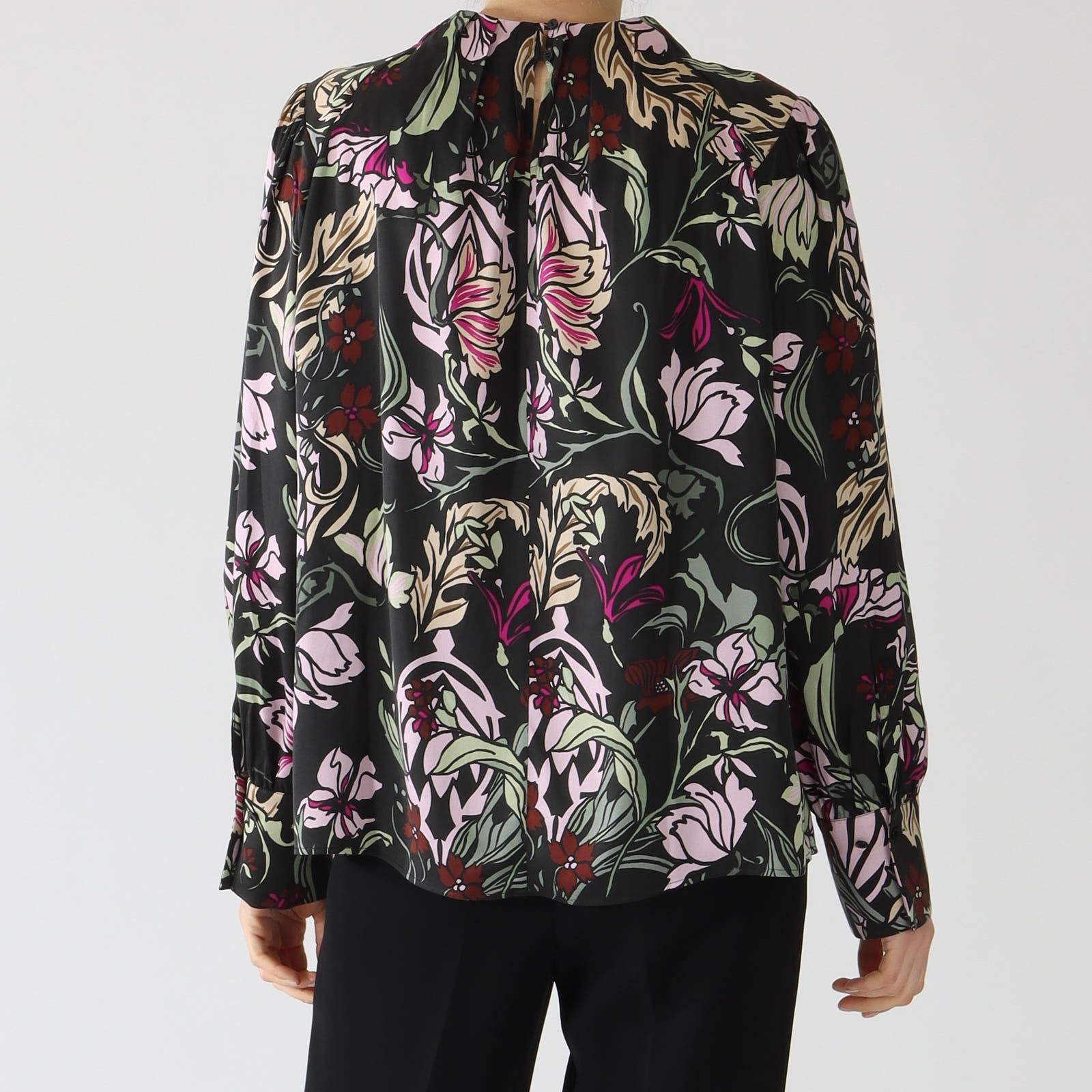 Black Twine Print Silk Blouse