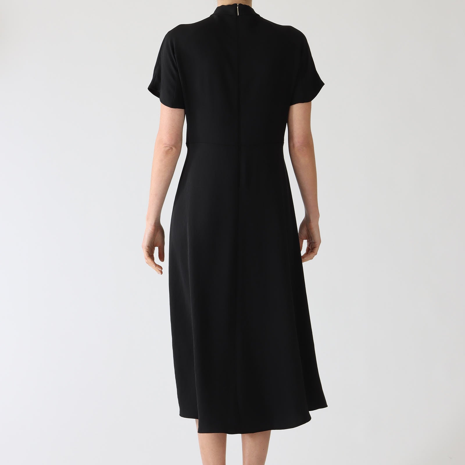 Black Twist Neck A-Line Midi Dress