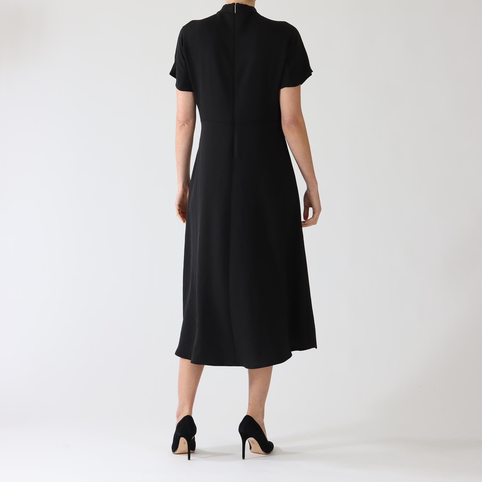 Black Twist Neck A-Line Midi Dress