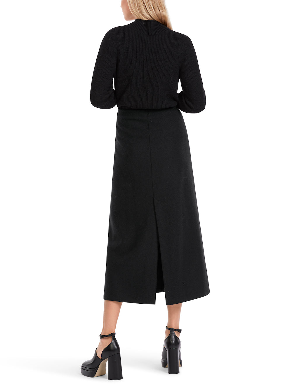 Black Virgin Wool Midi Skirt