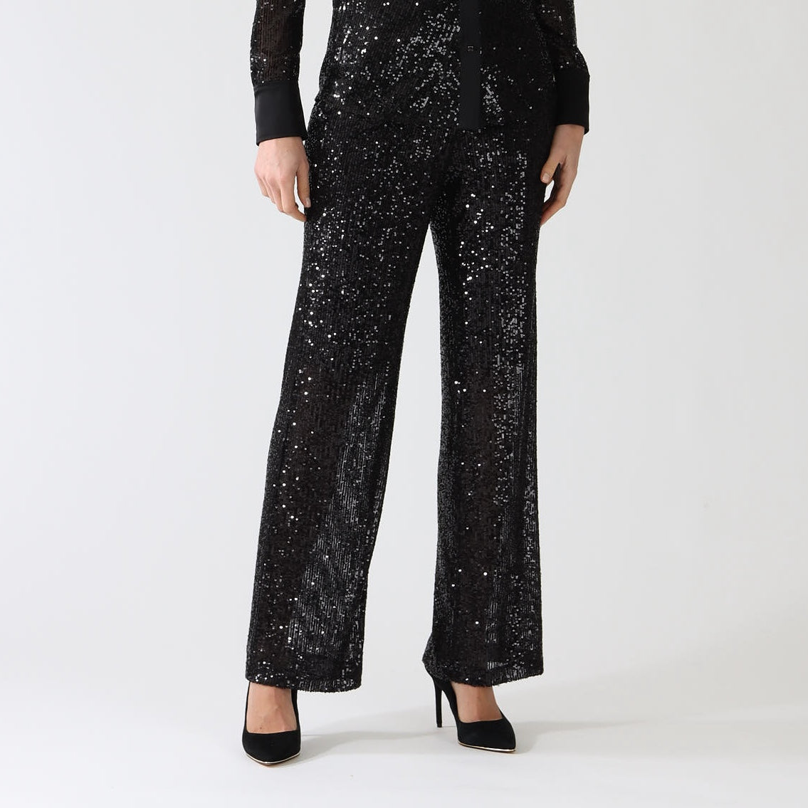 Black Washington Wide Leg Sequin Pants