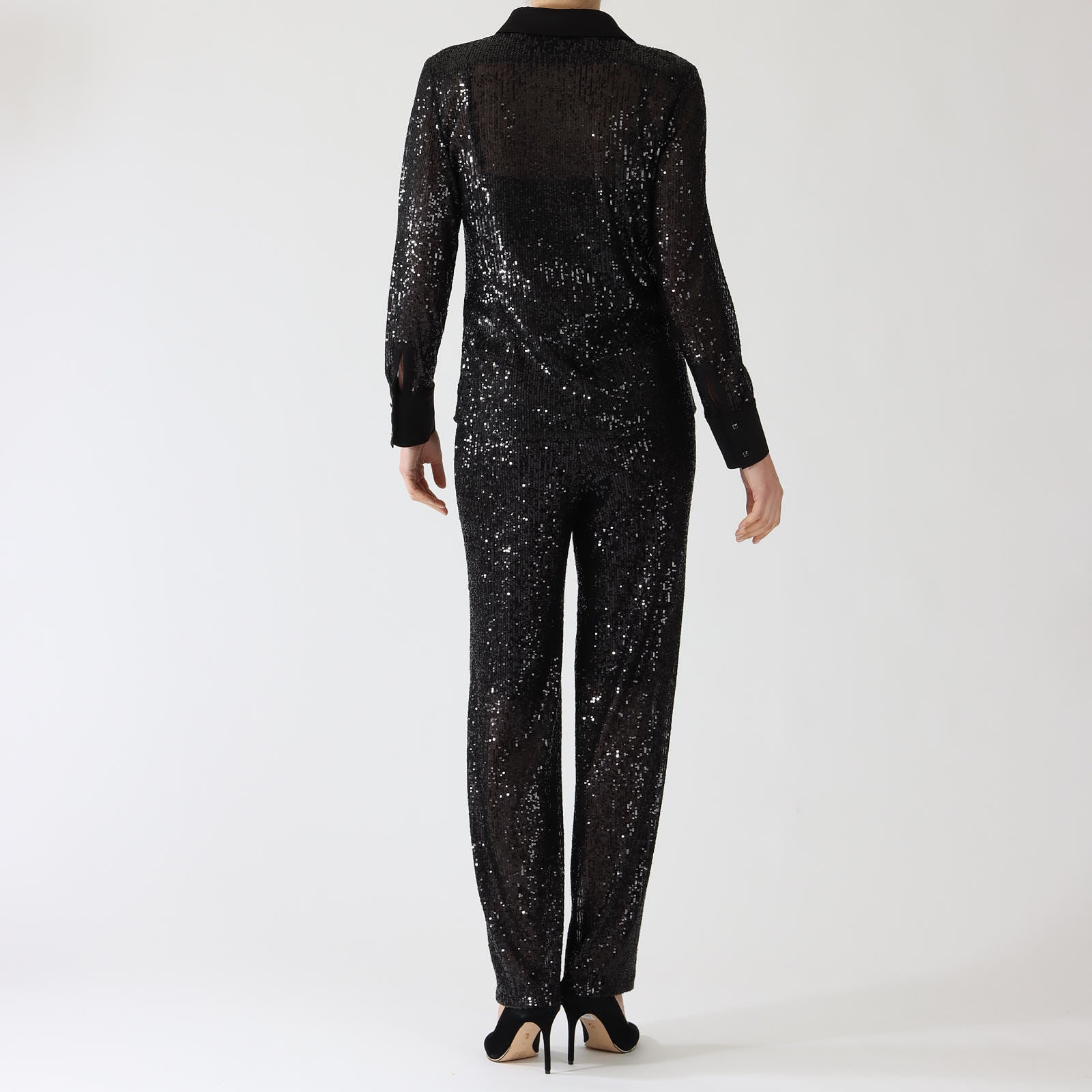 Black Washington Wide Leg Sequin Pants