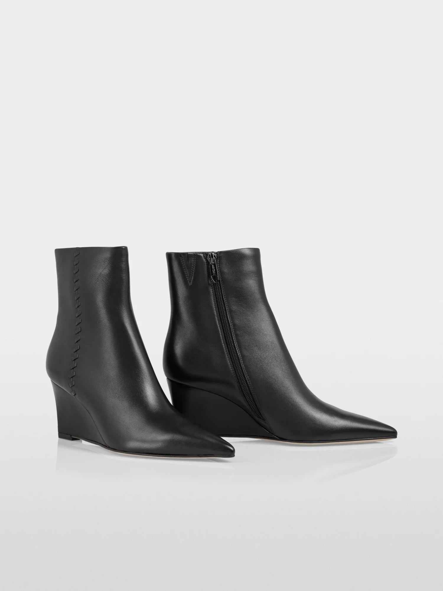 Black Wedge Heel Leather Bootie