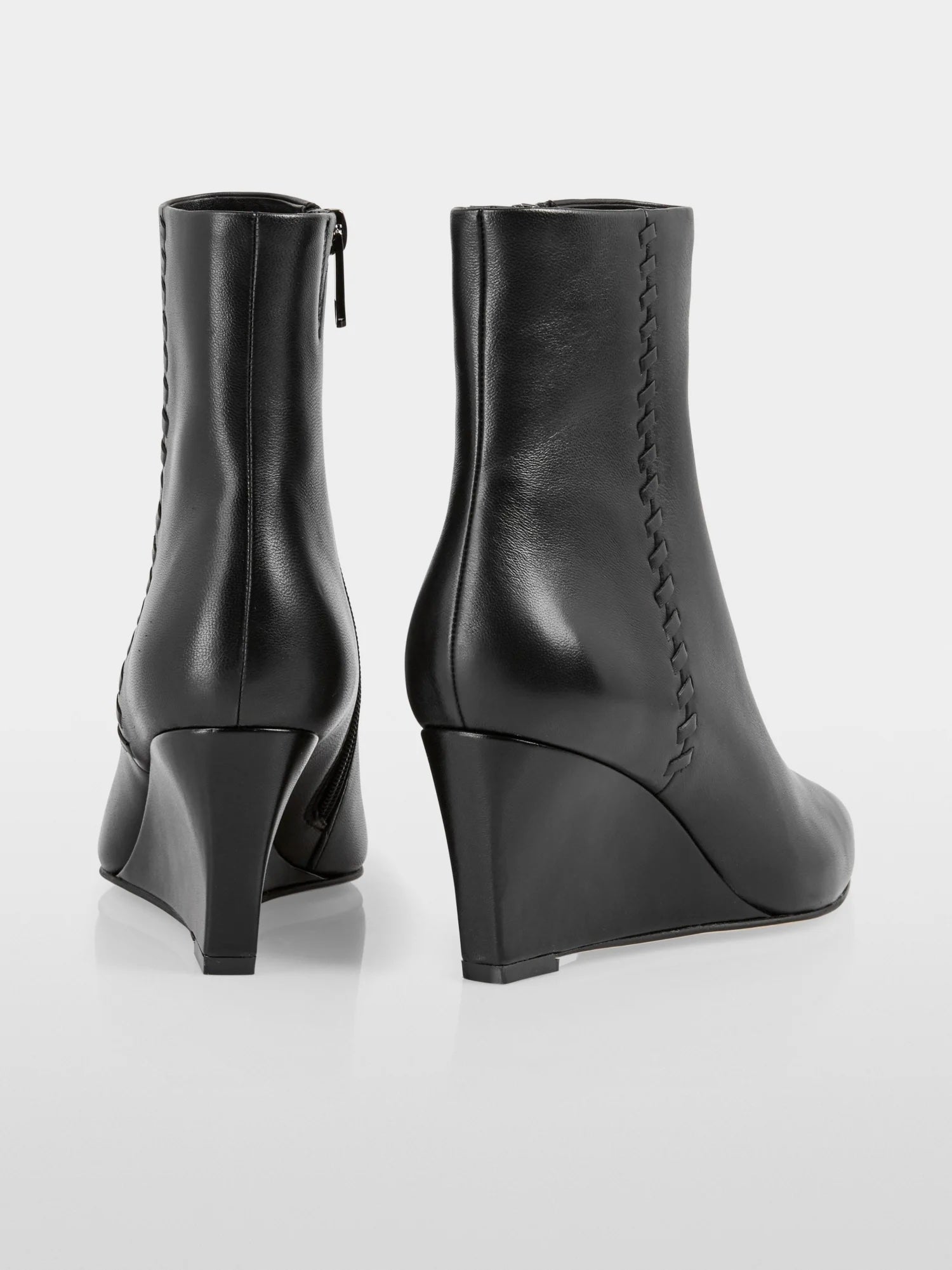 Black Wedge Heel Leather Bootie