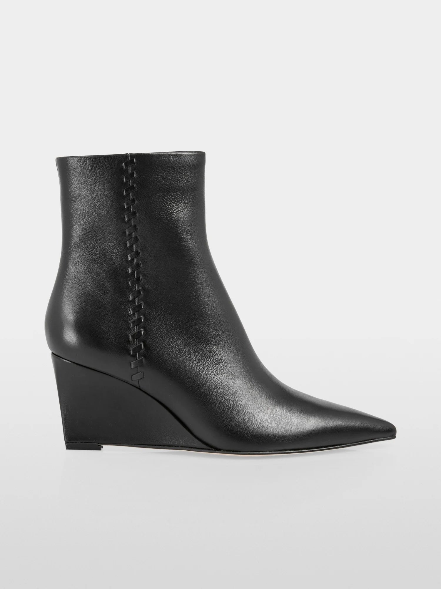 Black Wedge Heel Leather Bootie