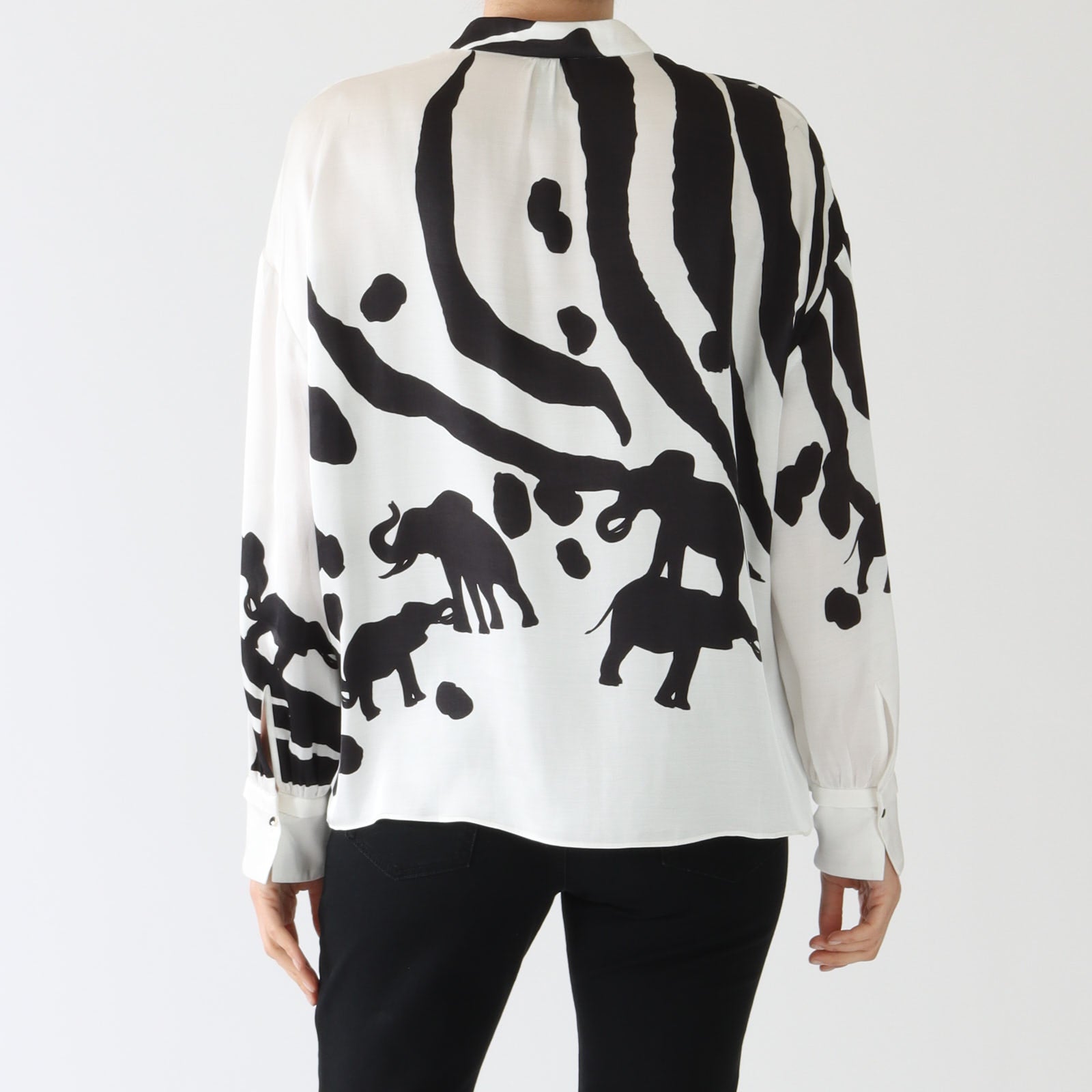 Black & White Animal Print Buttoned Blouse