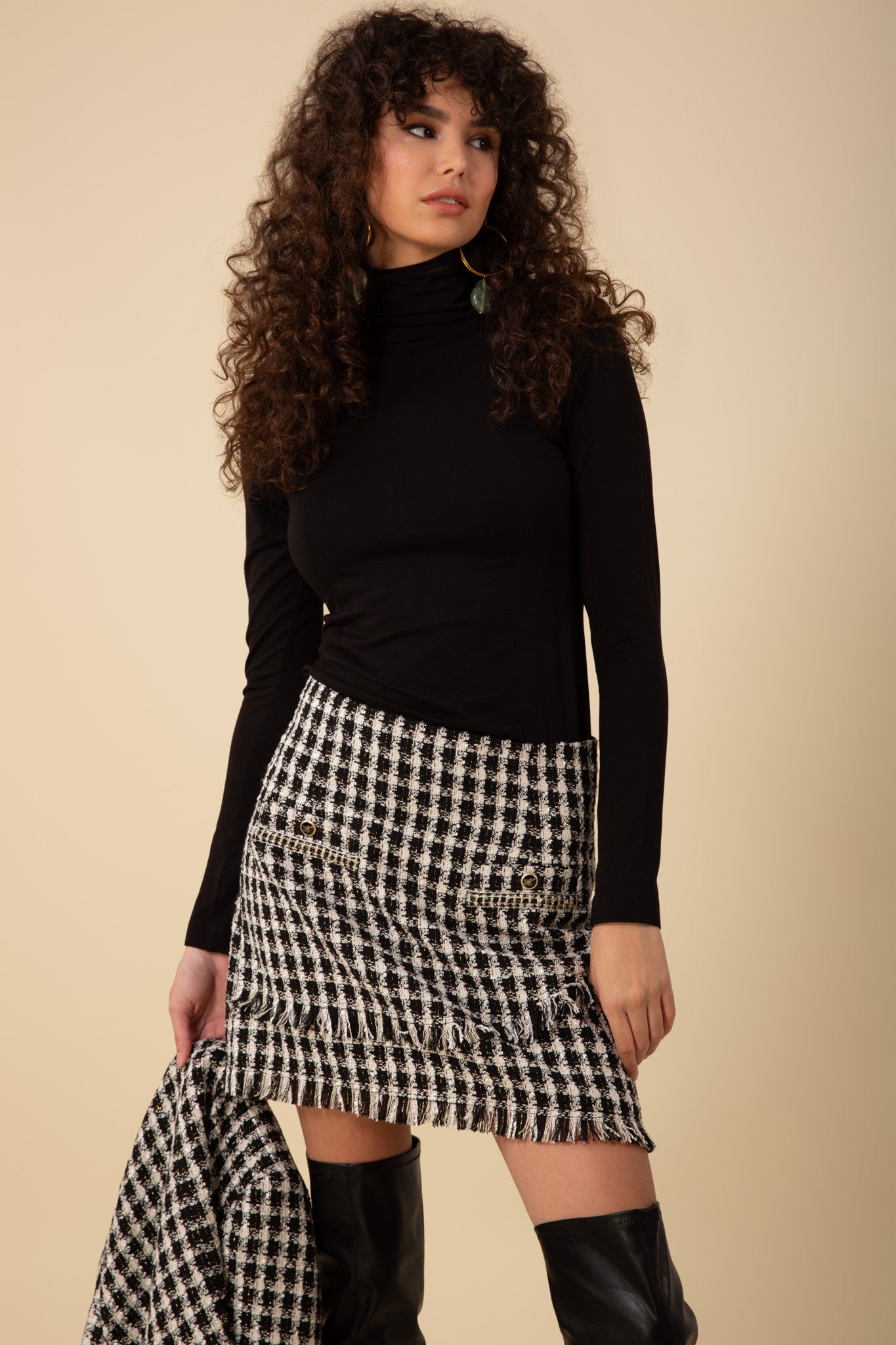 Black & White Paislee Tweed Bouclé Skirt