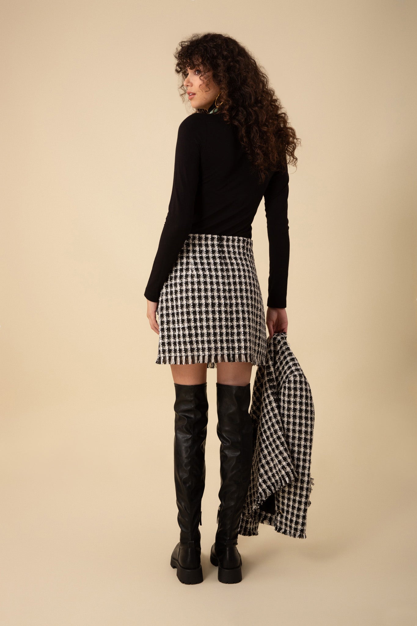 Black & White Paislee Tweed Bouclé Skirt