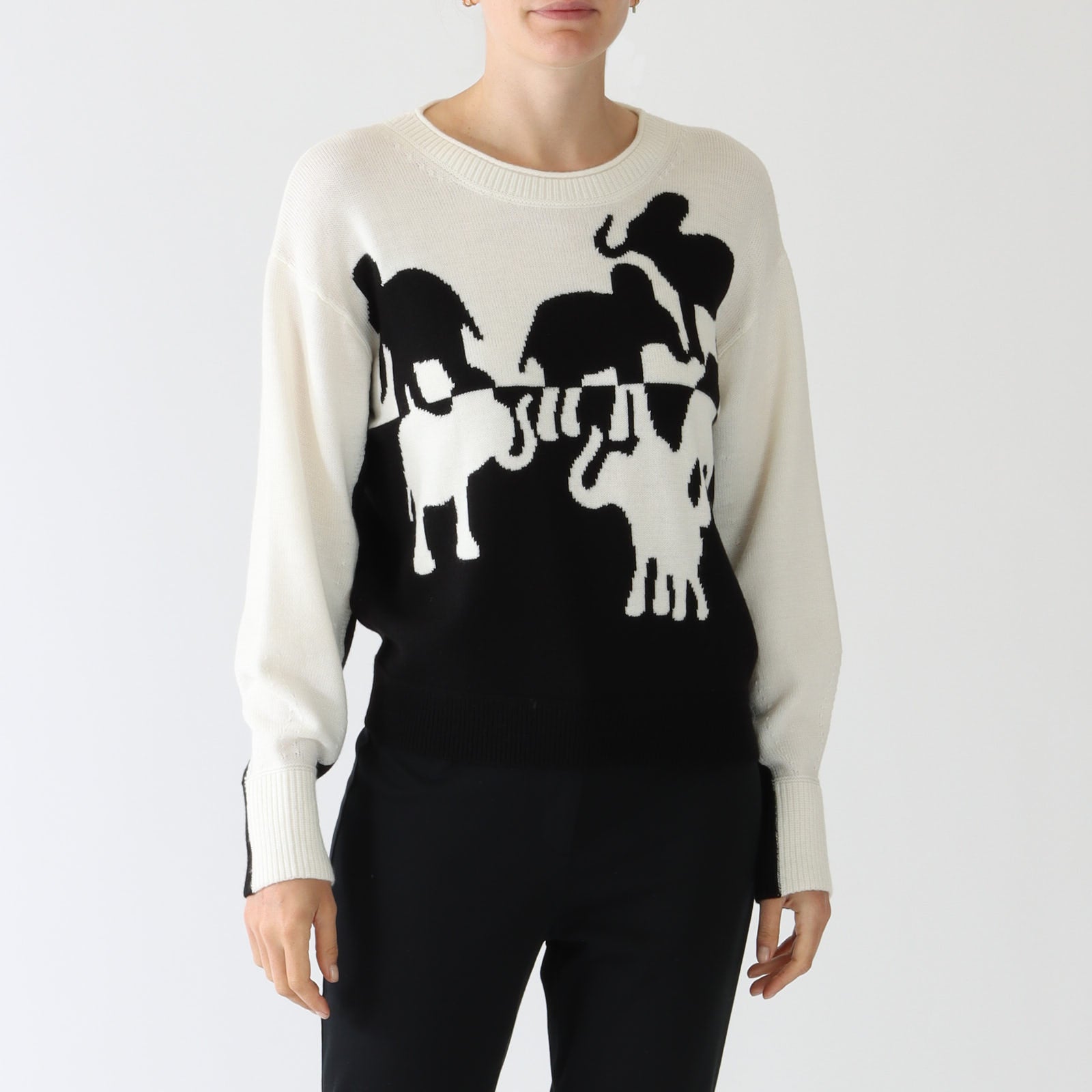 Black & White Pure Wool Elephant Sweater