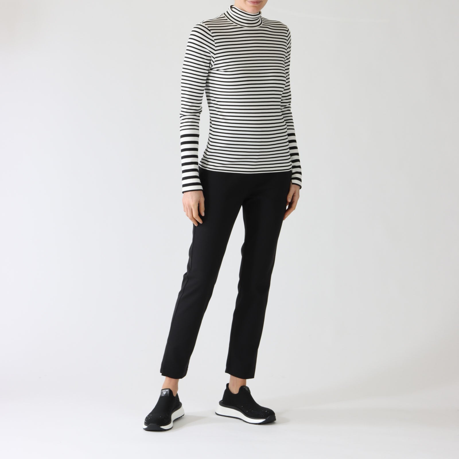 Black & White Stripe Polo Neck Top