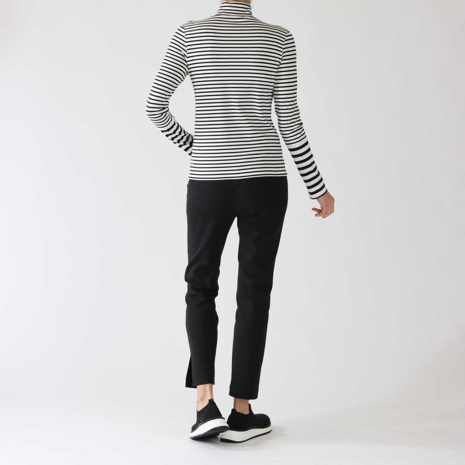 Black & White Stripe Polo Neck Top